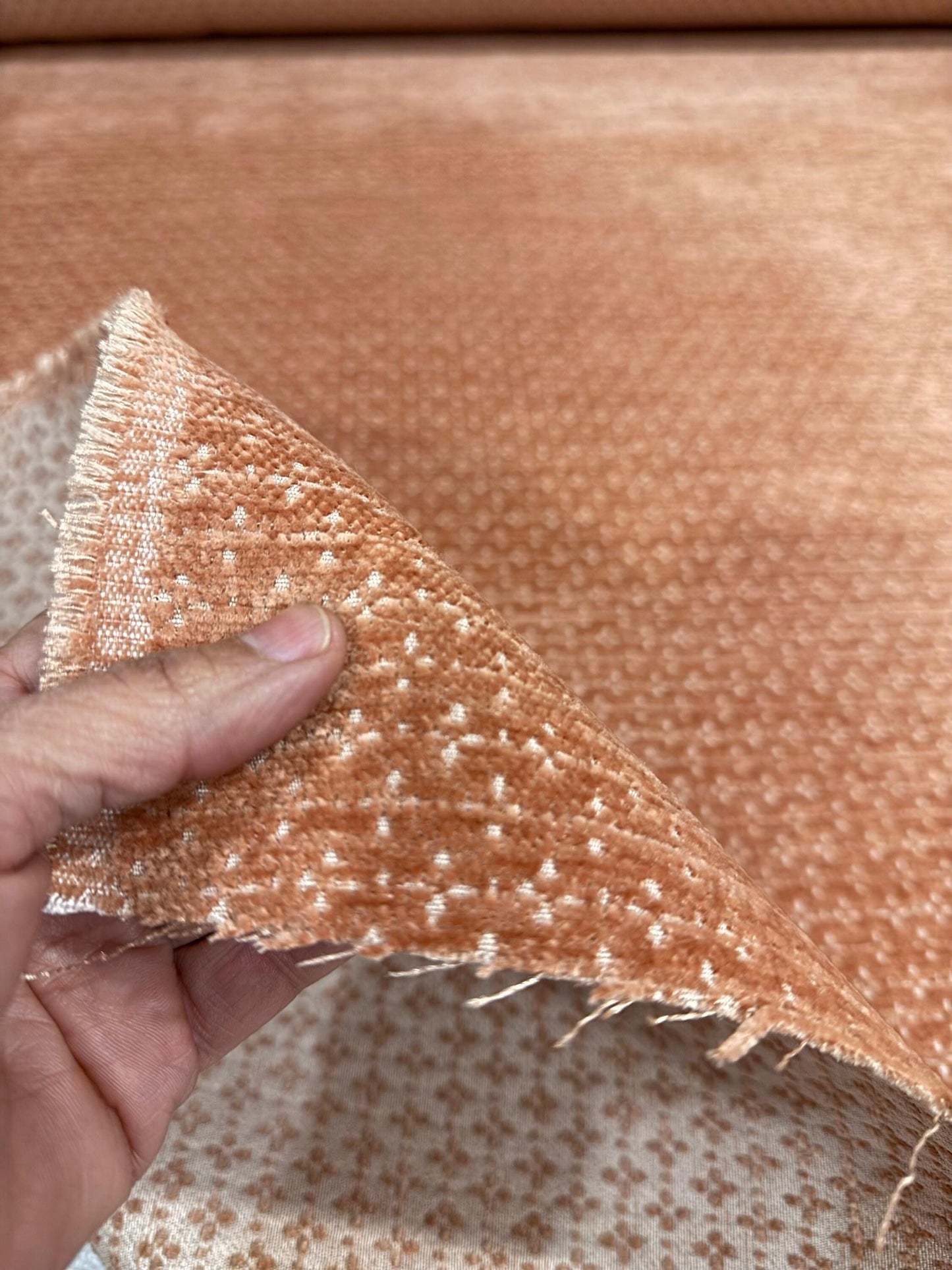 Chenille Fabric Textured Salmon Upholstery Yardage