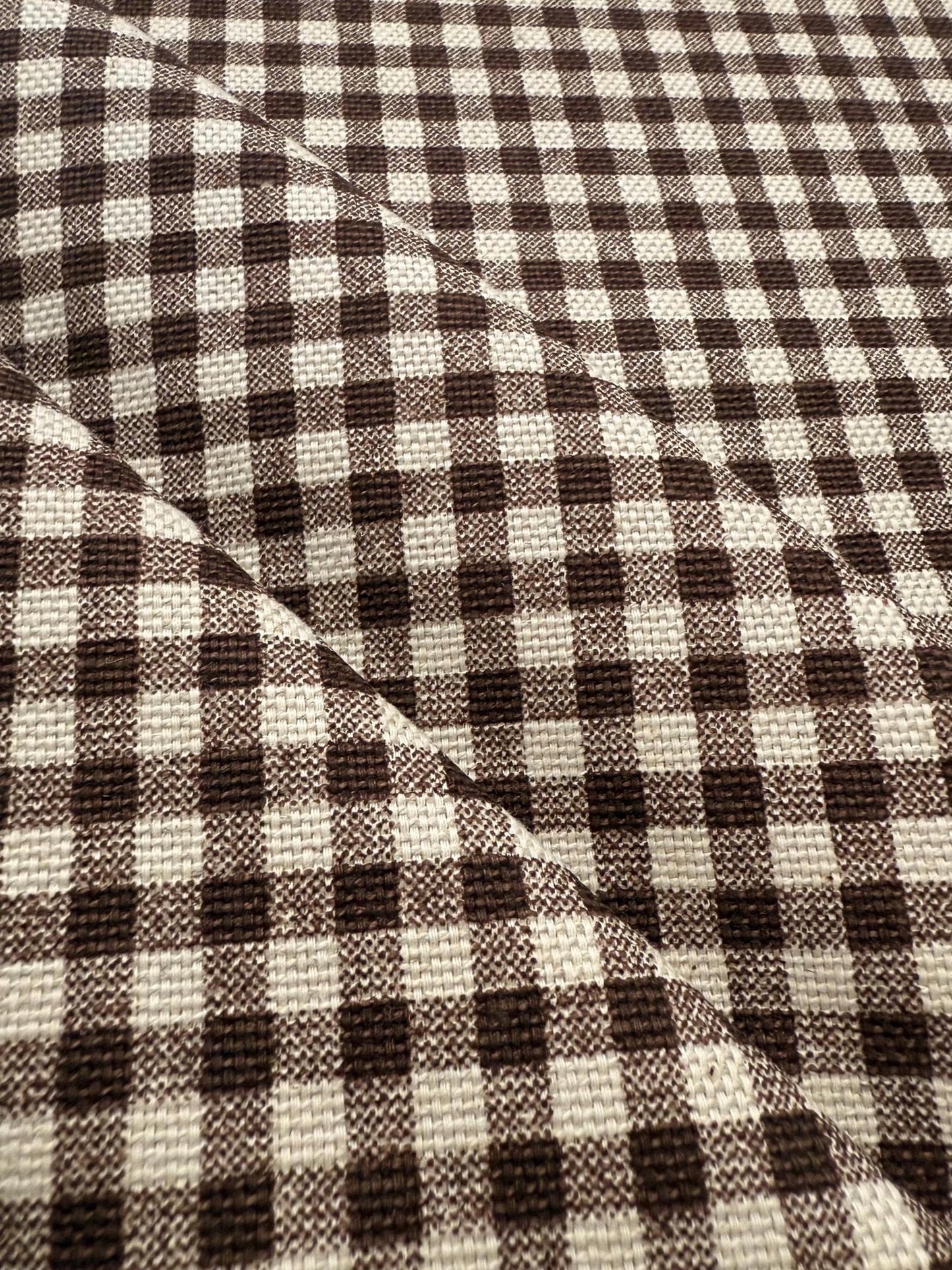 Warm Brown Gingham Check Fabric Rustic Look
