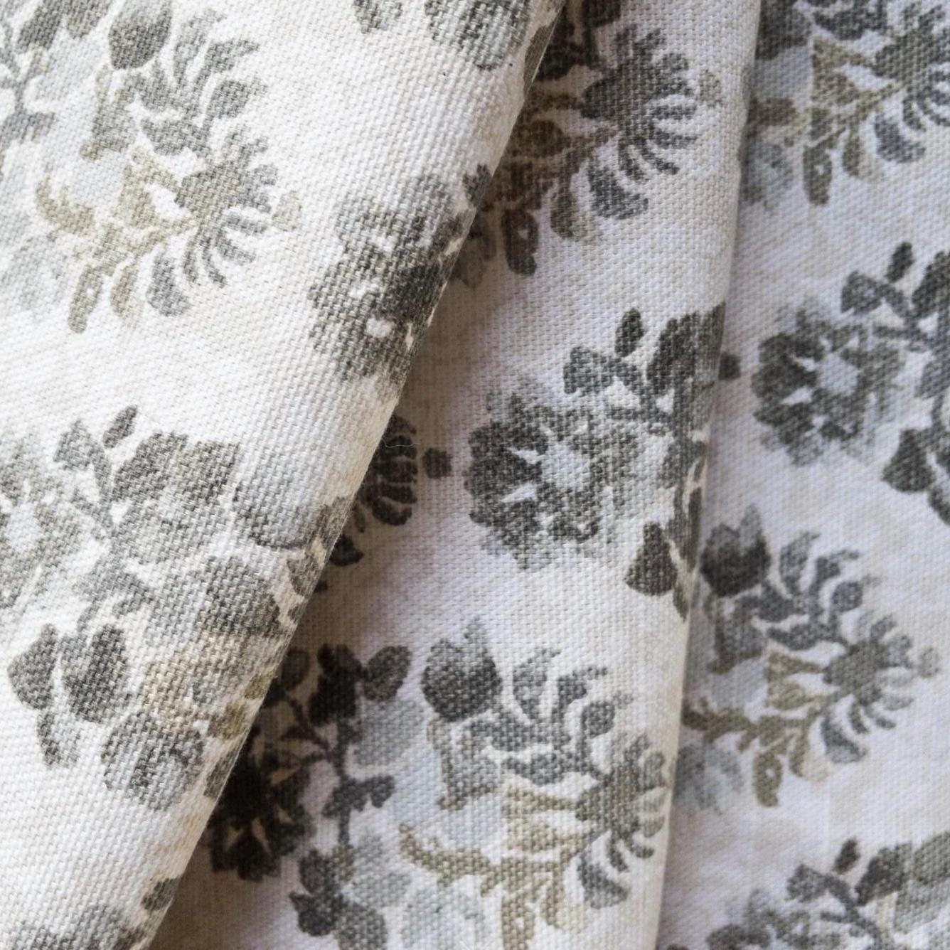Floral Patterned Cotton Versatile Sewing Textile Grey Floral Block Print Modern Flower Design Stone Neutral Fabric