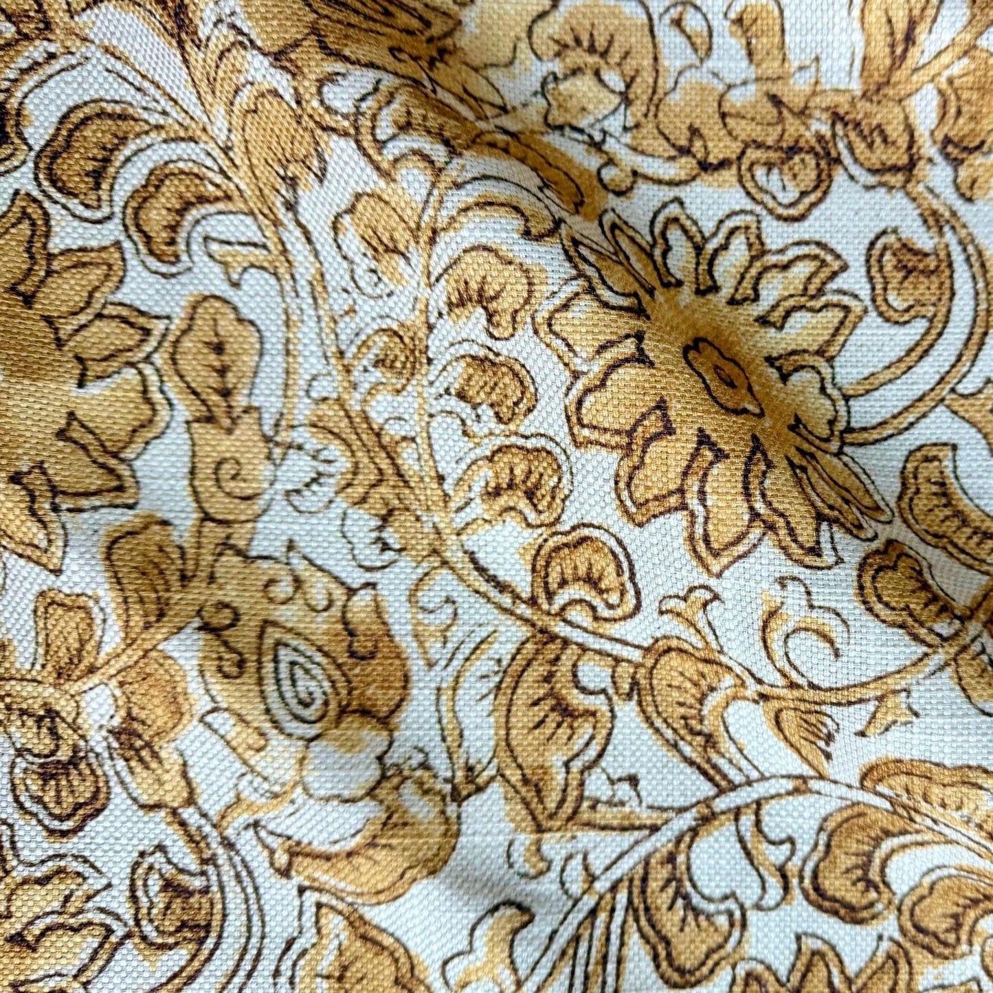 Yellow French Country Drapery Fabric Cream Background