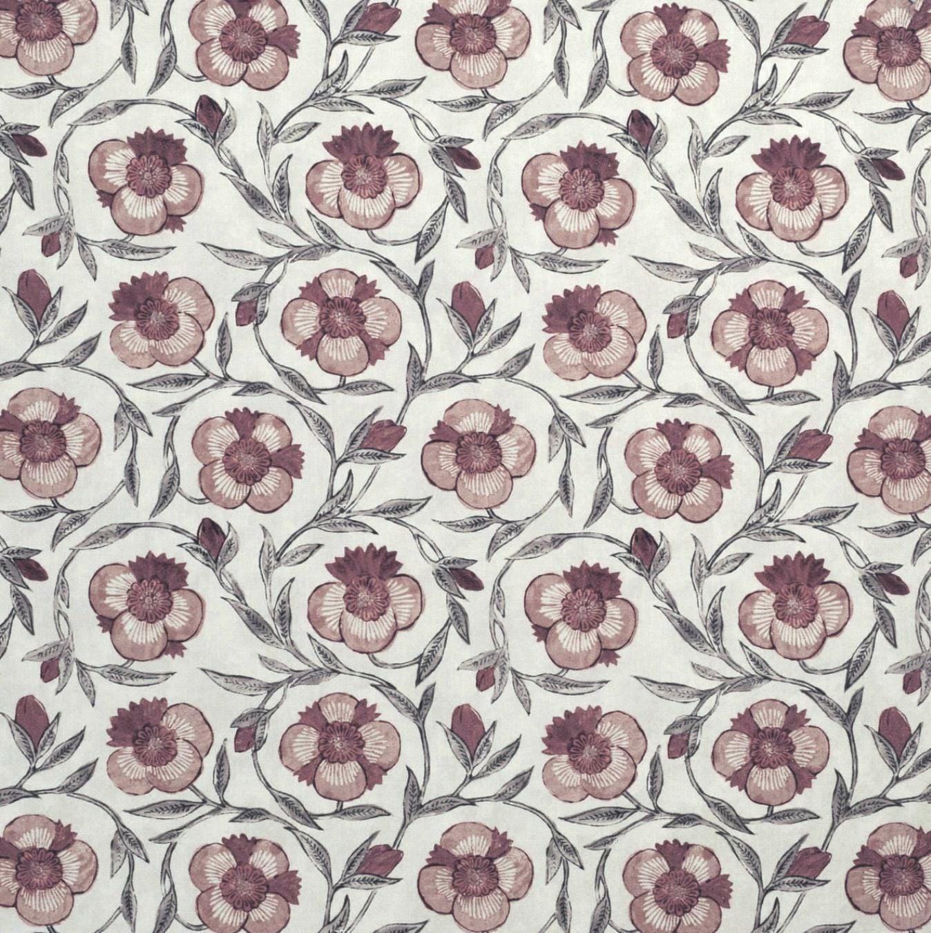 Floral fabric muted red and gray-toned vintage design ideal for living room drapery and decorative textile