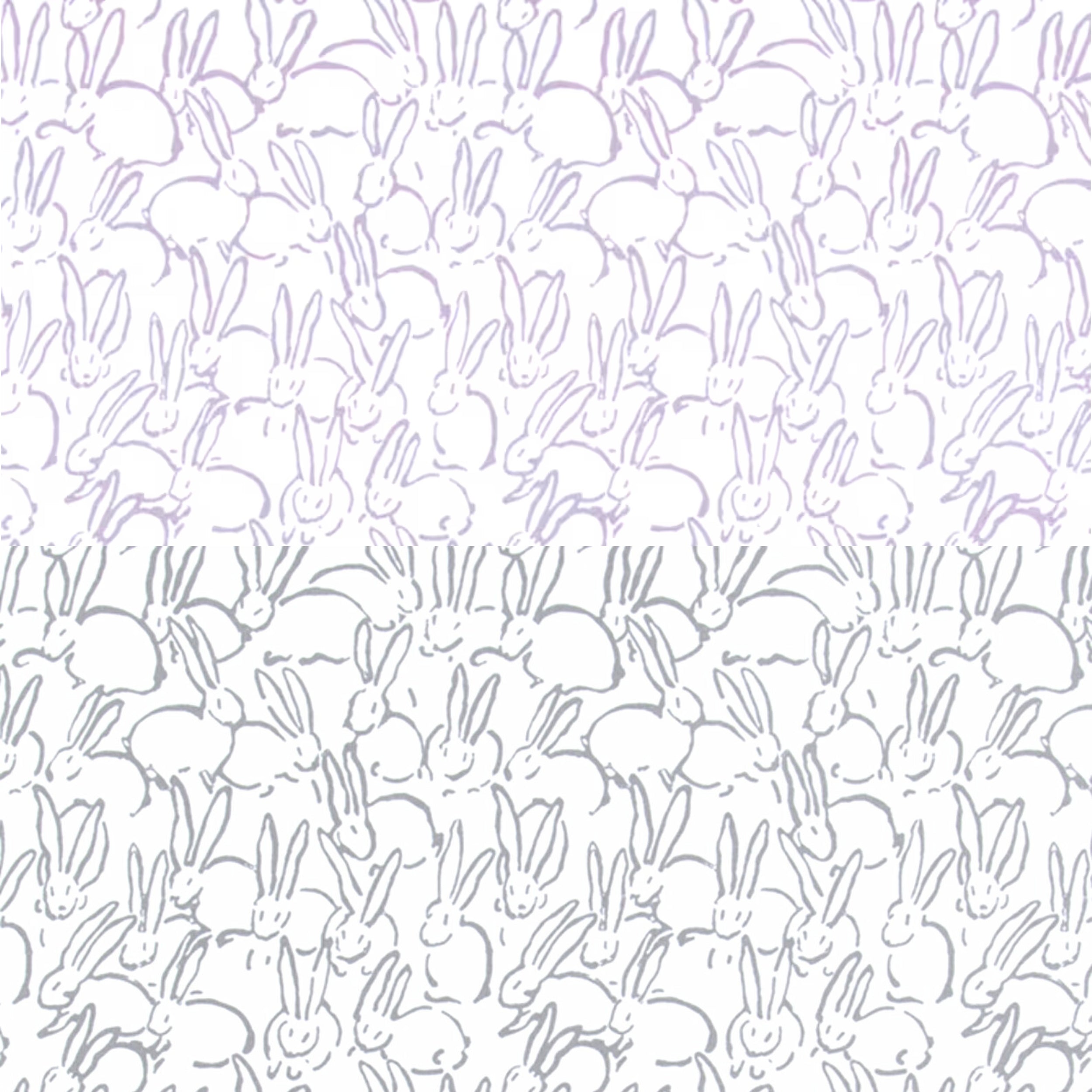 a repeating pattern of stylized rabbits in shades of purple and white.