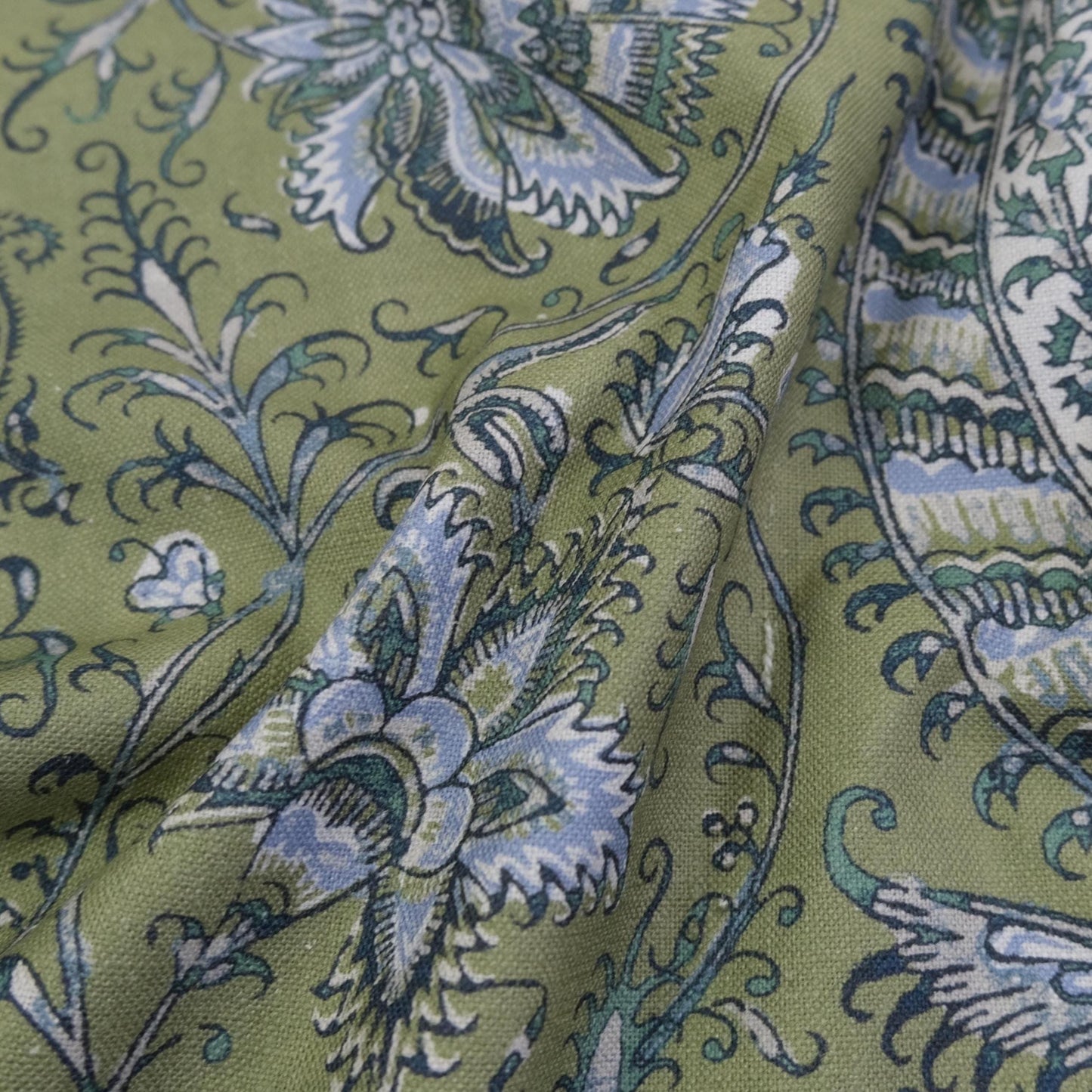Green Botanical Paisley Fabric Tree Of Life Design