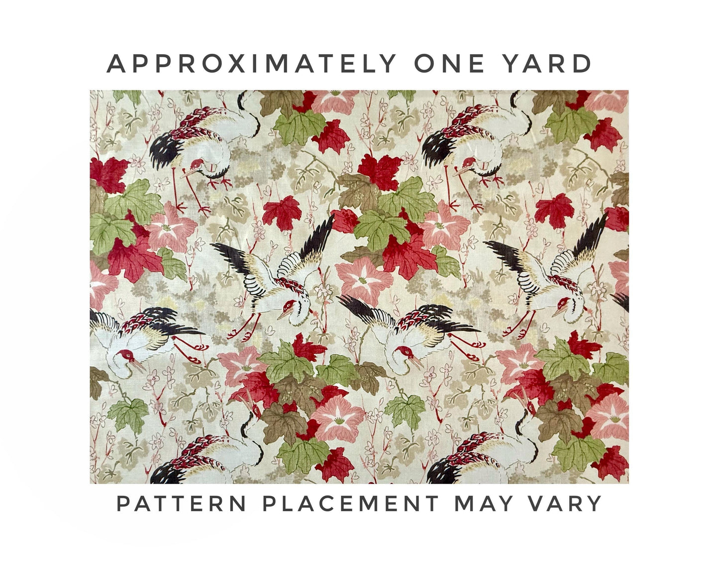 Ivory Crane Bird Print Cotton Fabric - Japanese-Inspired Textile for Home Decor