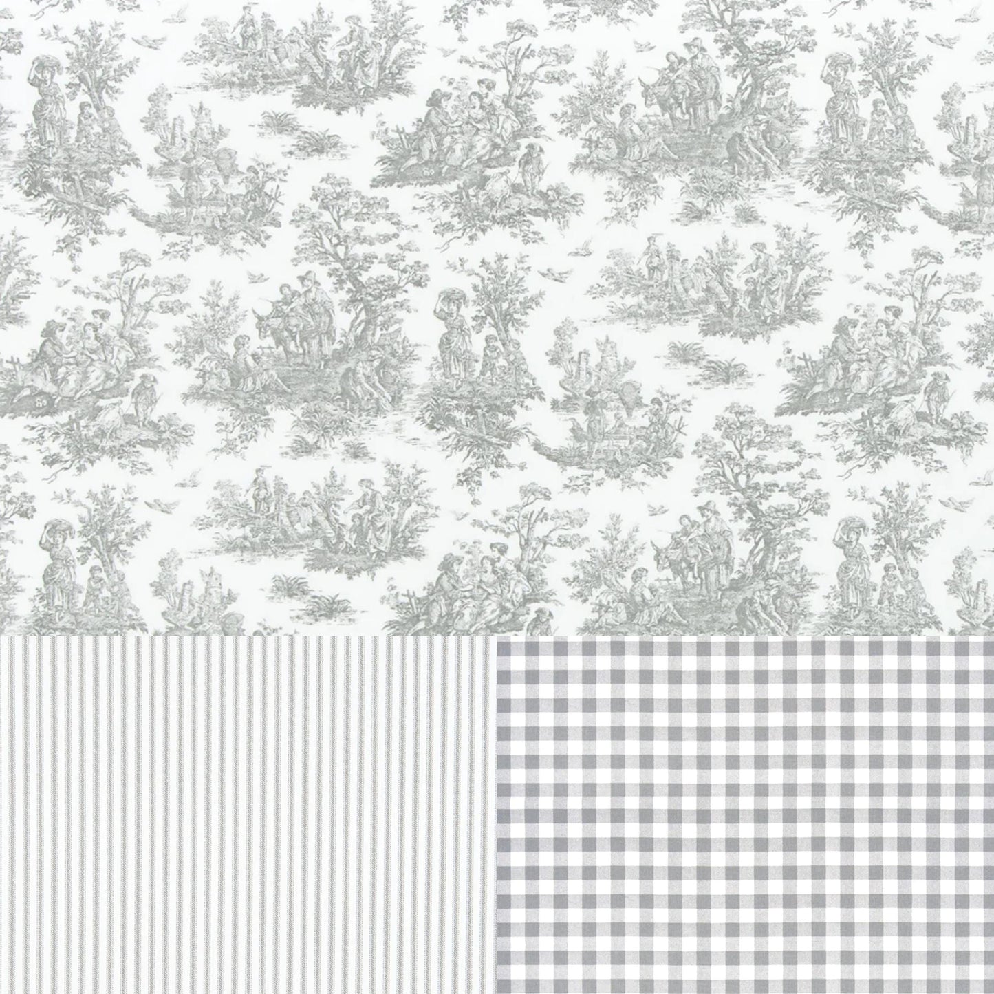 Gray Toile Gingham Fabric- Neutral Vintage Nursery Quilt Fabric