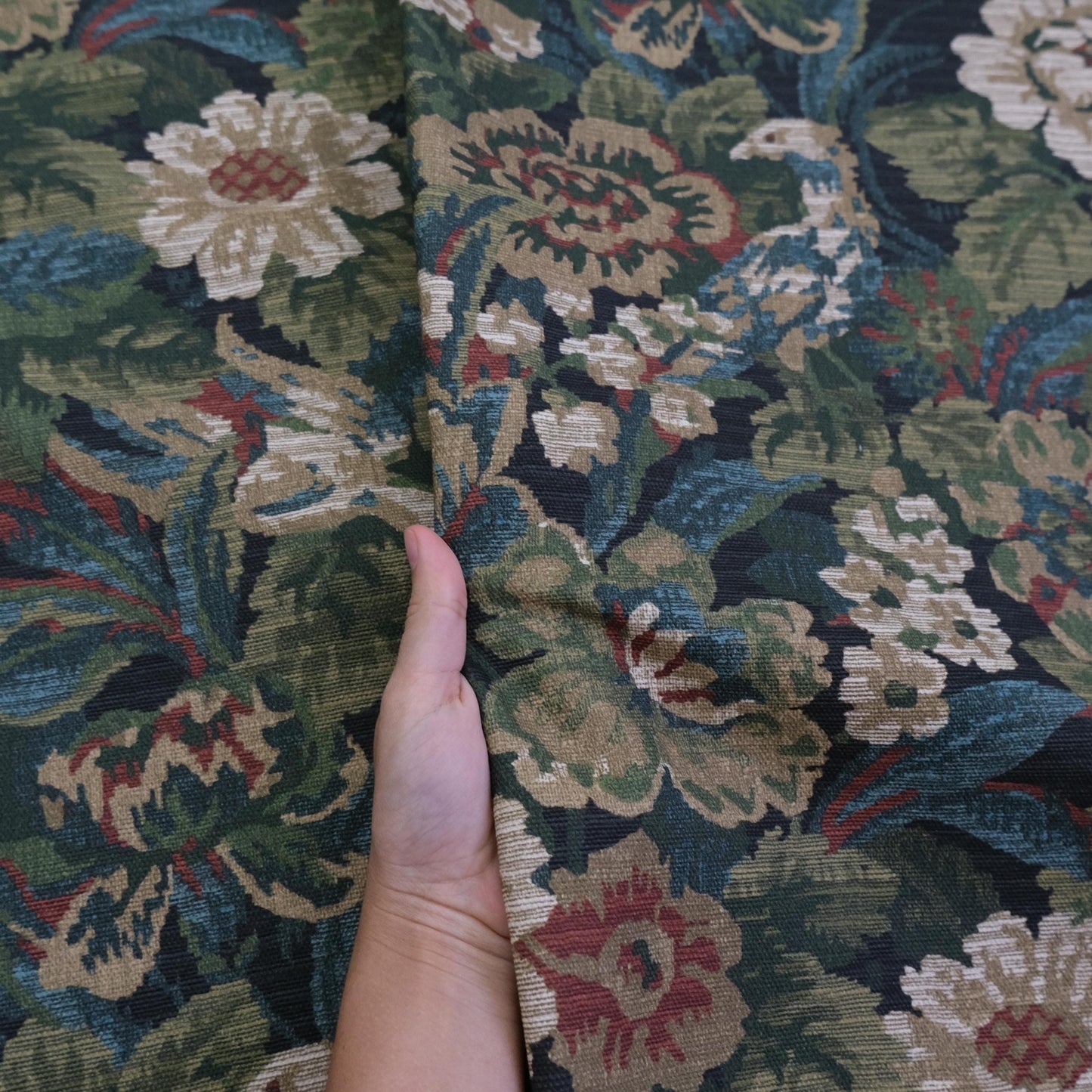 Forest Green Floral Print Upholstery Fabric