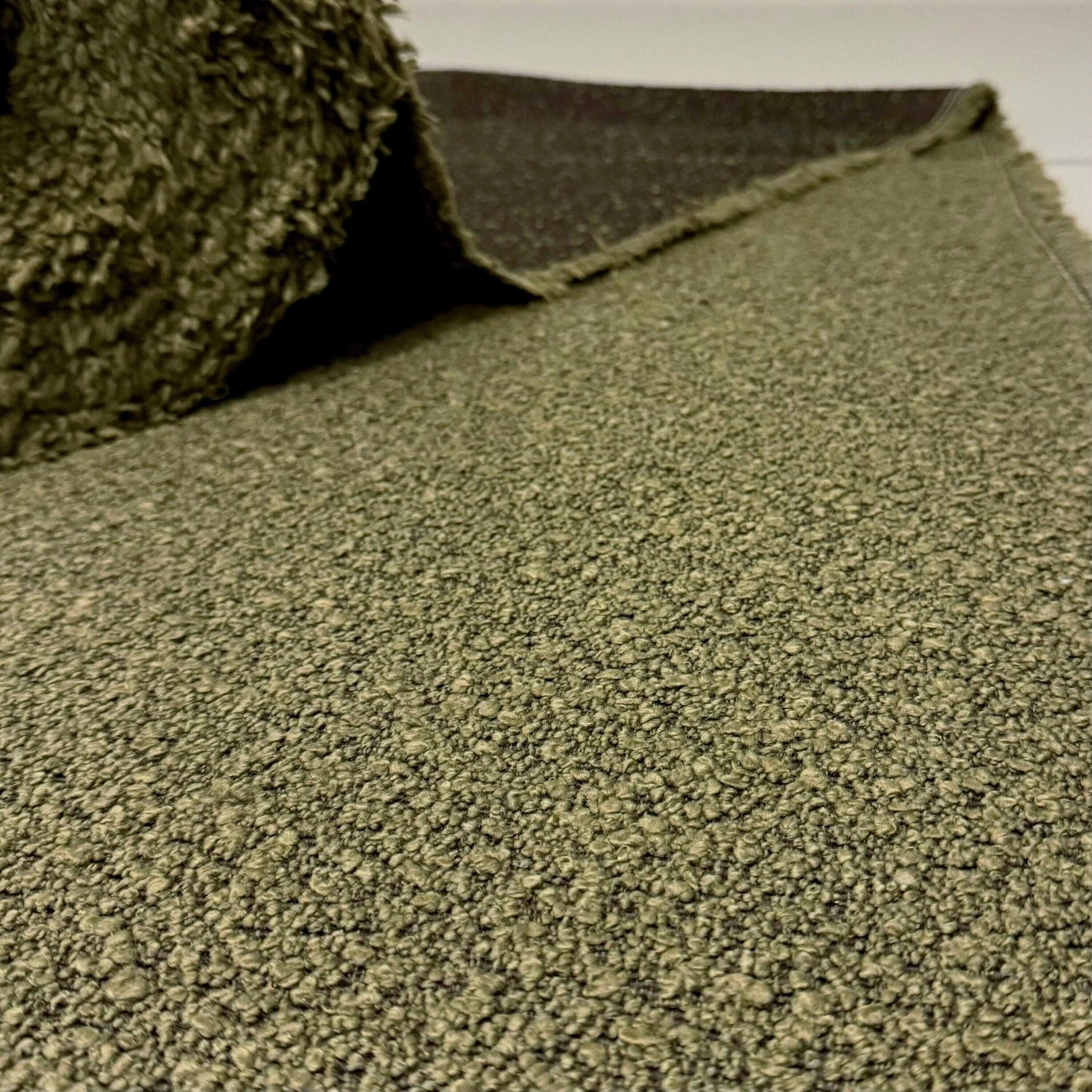 Moss Green Boucle Upholstery Fabric Durable Olive Nubbly Texture for Furniture