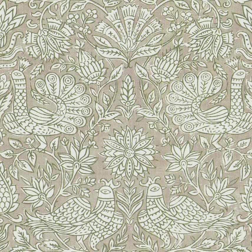 Folk Art Fabric Bohemian Decor Peacock Pattern Scandinavian Design Cotton Blend Upholstery Drapery Pillow Material Floral Artisan Textile Farmhouse Nature Inspired DIY Sewing