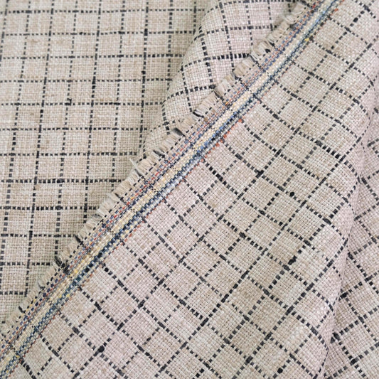 Beige Windowpane Fabric by the Yard Small Scale