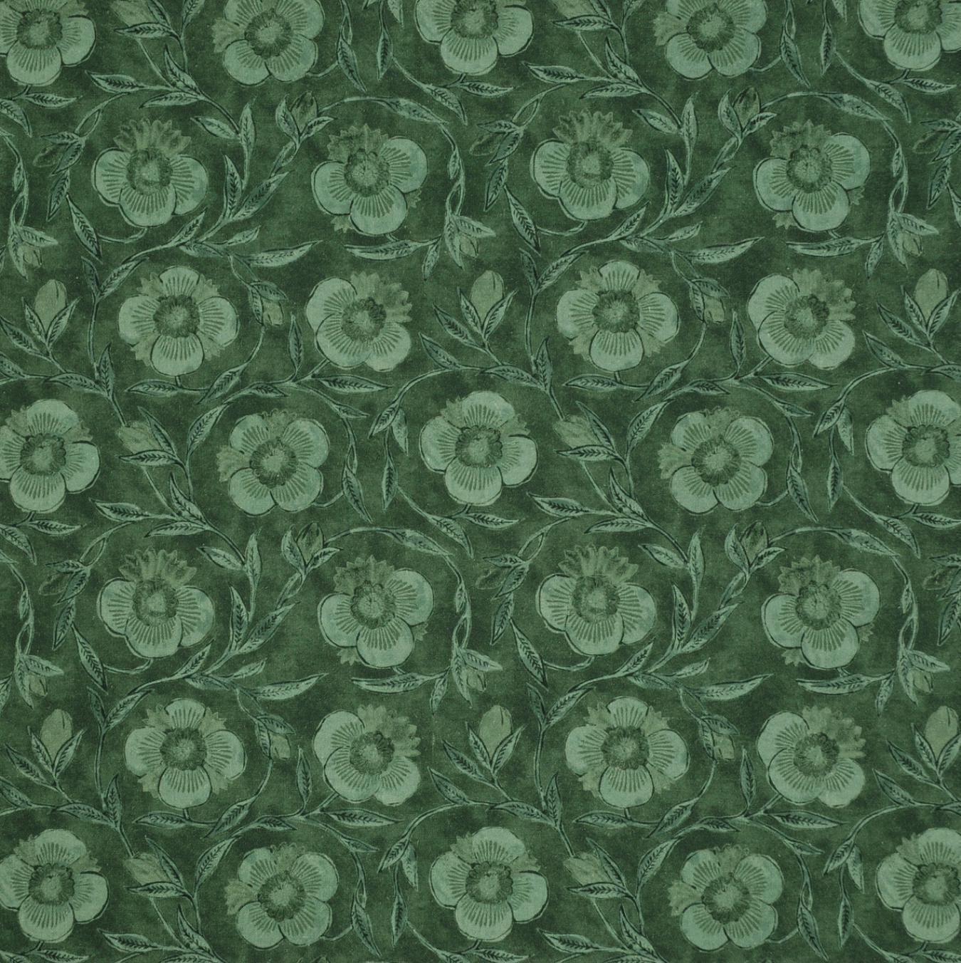 Green Tone on Tone Print Fabric Cypress Monochromatic Floral Pattern Wintergreen Flower Vine Textile Material Artisanal Modern Accent Pillow