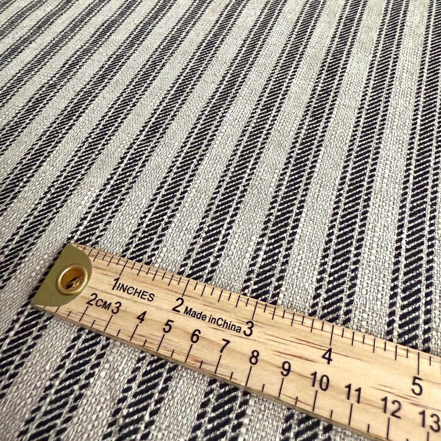 Juno Black Stripe Ticking Fabric- Farmhouse Upholstery & Decor