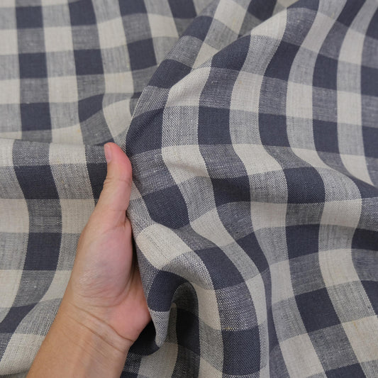 Gray Checkered Linen Fabric by the Yard