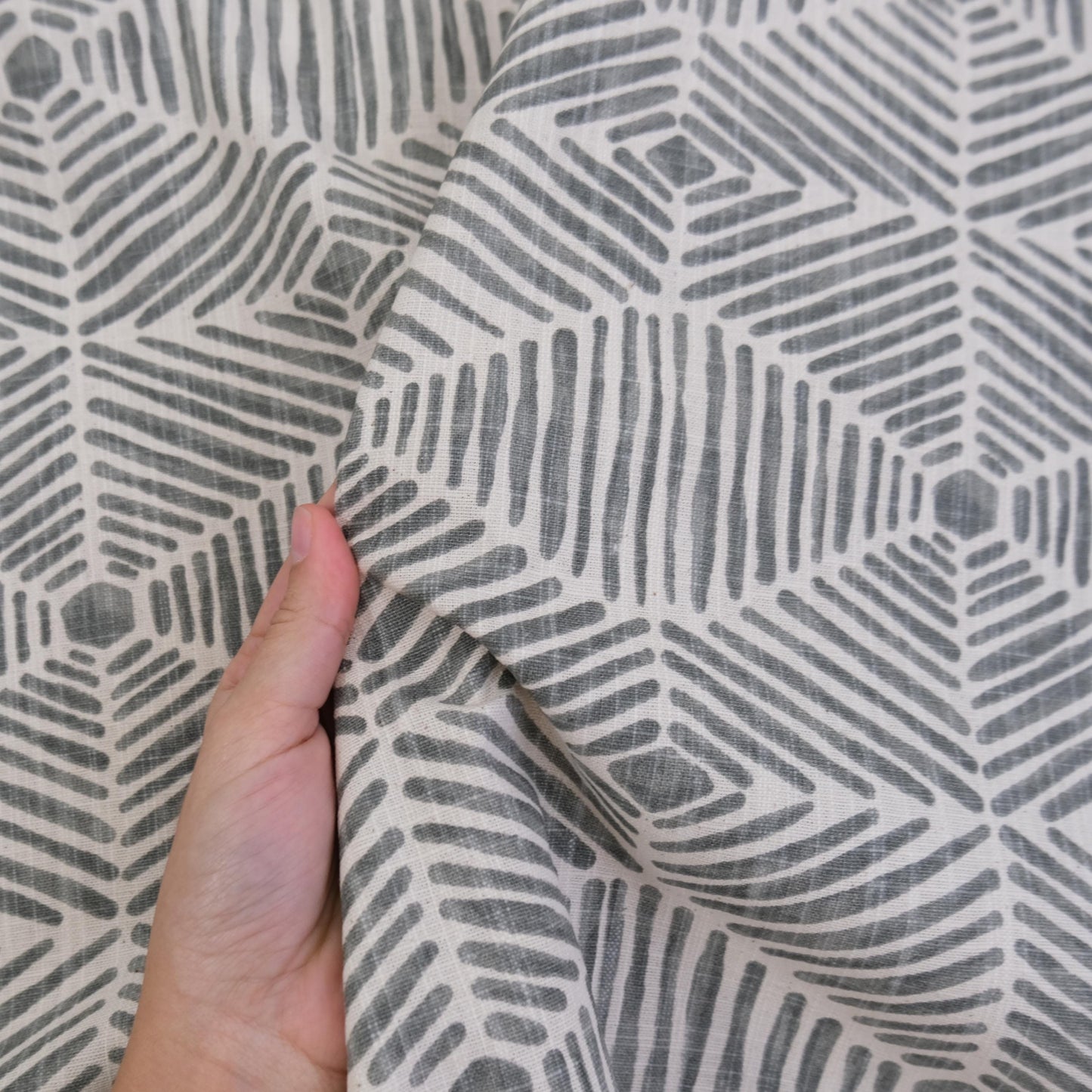 Neutral Geometric Fabric by Yard Tribal Block Print Pattern