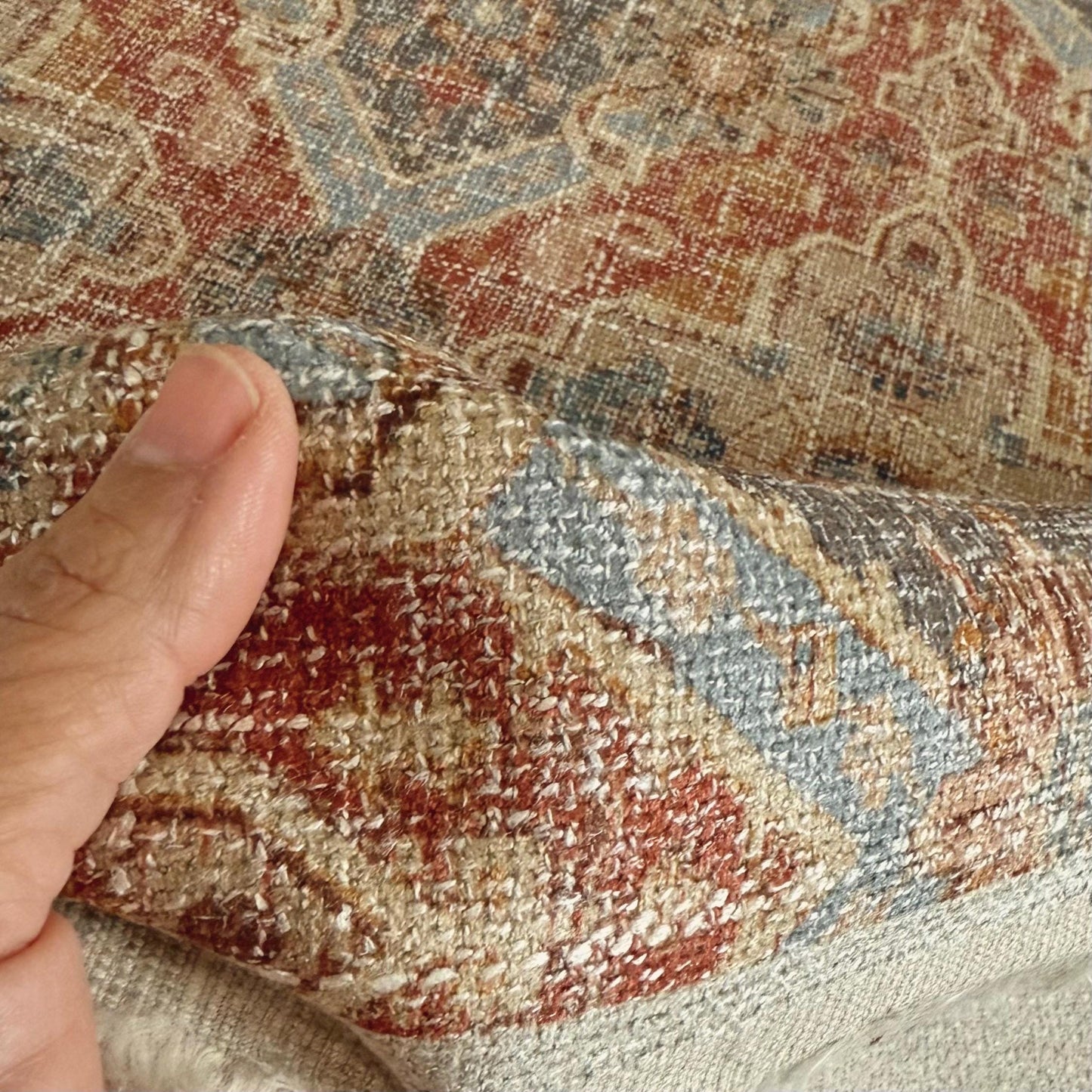 Faux Vintage Rug Fabric Durable Upholstery Fabric Polyester Rayon Blend Heavy Weight Fabric Intricate Pattern Textile Upcycled Furniture Projects Decorative Textile Chenille Type Fabric