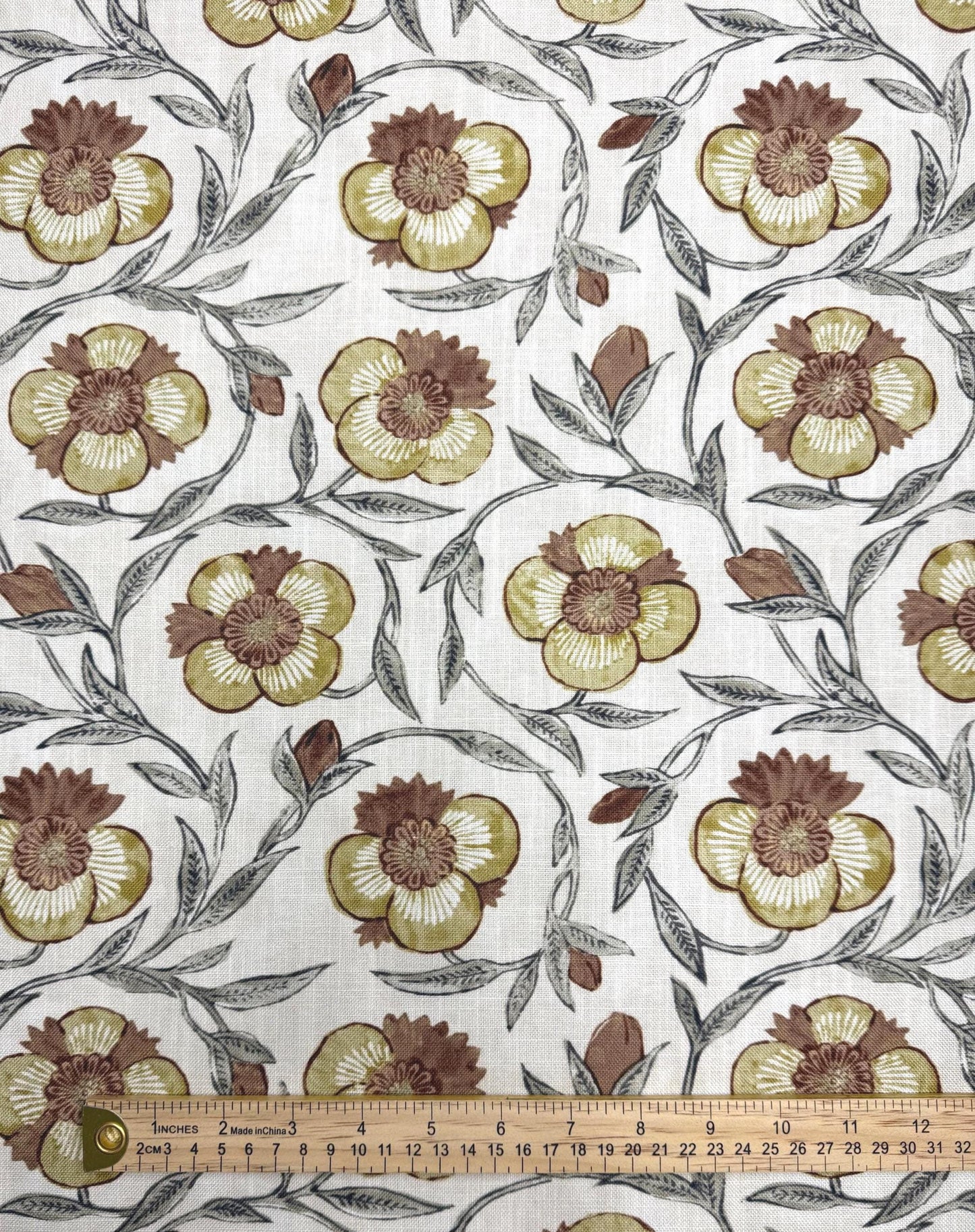 Aveline Turmeric Rust Yellow Floral Print Fabric- Designer Window Drapery & Upholstery