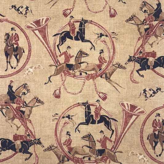 Equestrian Style Horse Print Fabric Yardage Red