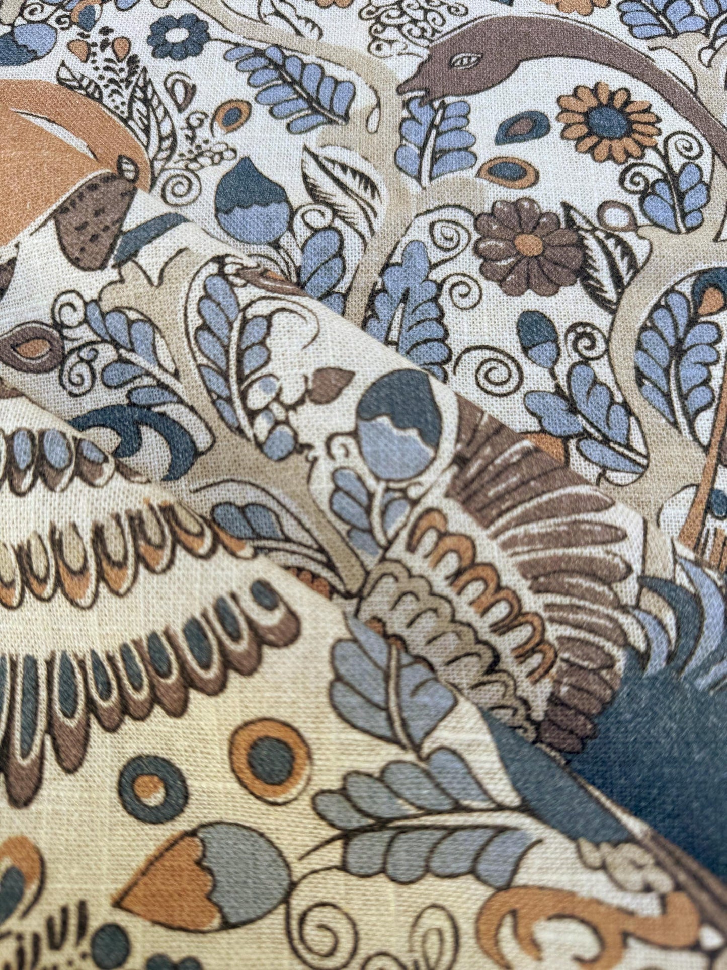 Bird Fabric Teal Drapery Curtain William Morris Inspired