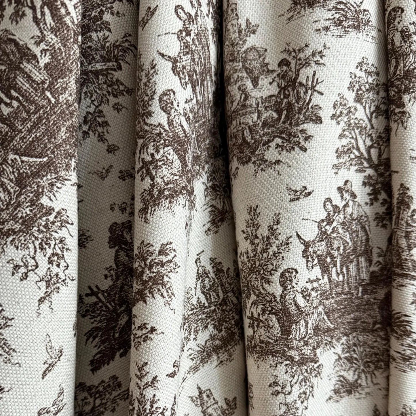 Brown Toile Cotton Fabric – French Country Scenic Print by the Yard