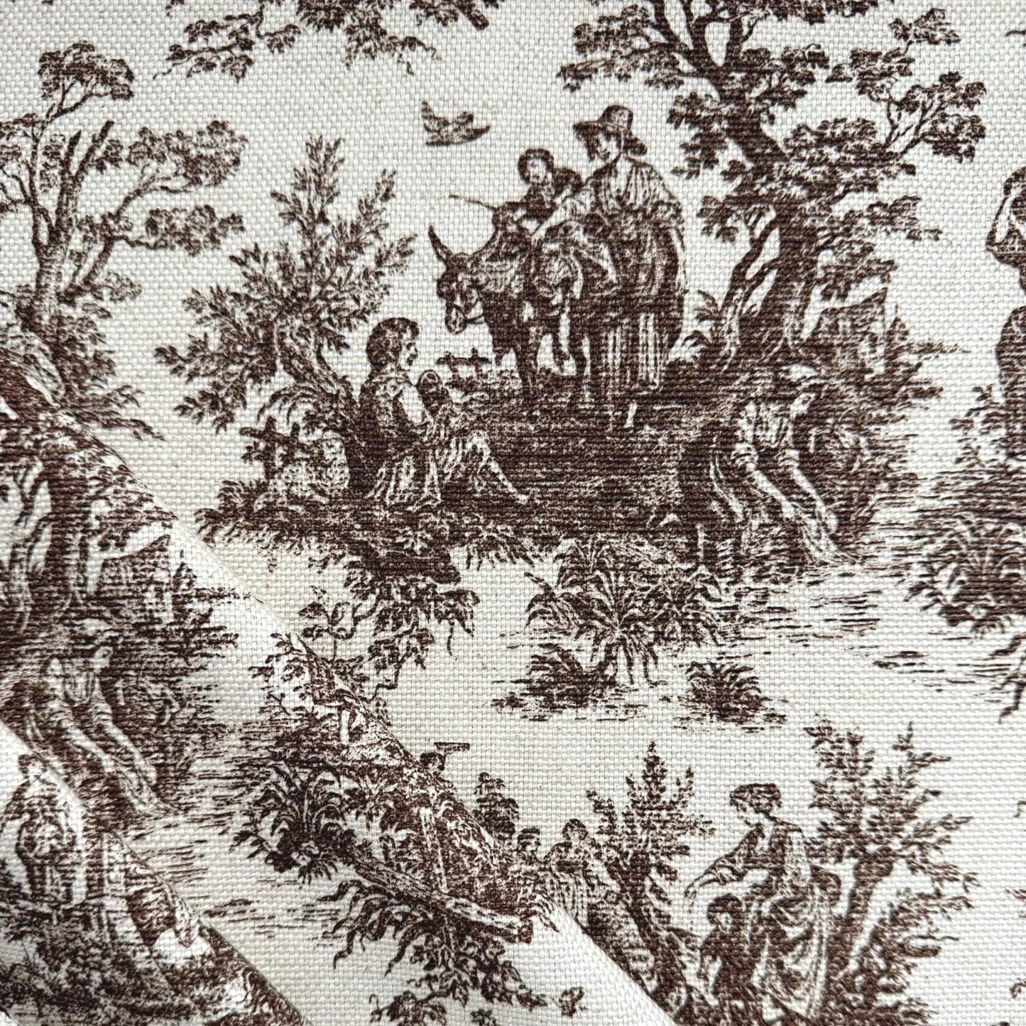 Brown Toile Cotton Fabric – French Country Scenic Print by the Yard