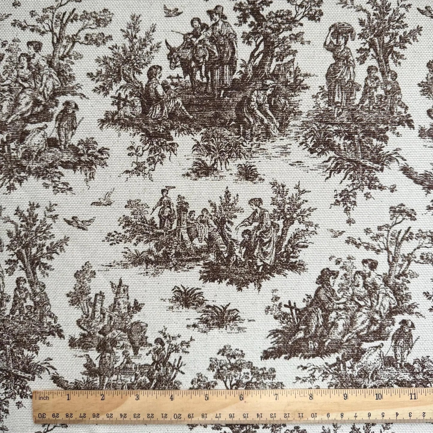 Brown Toile Cotton Fabric – French Country Scenic Print by the Yard