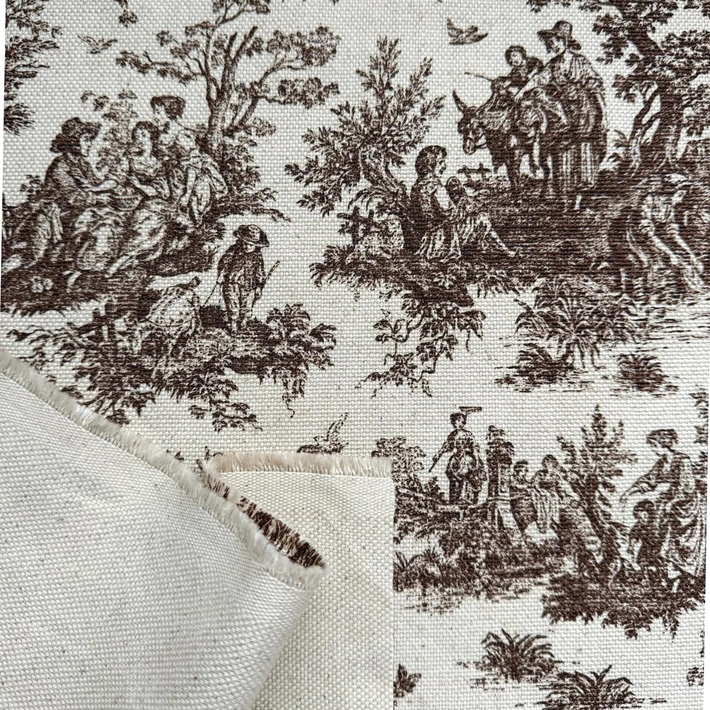 Brown Toile Cotton Fabric – French Country Scenic Print by the Yard