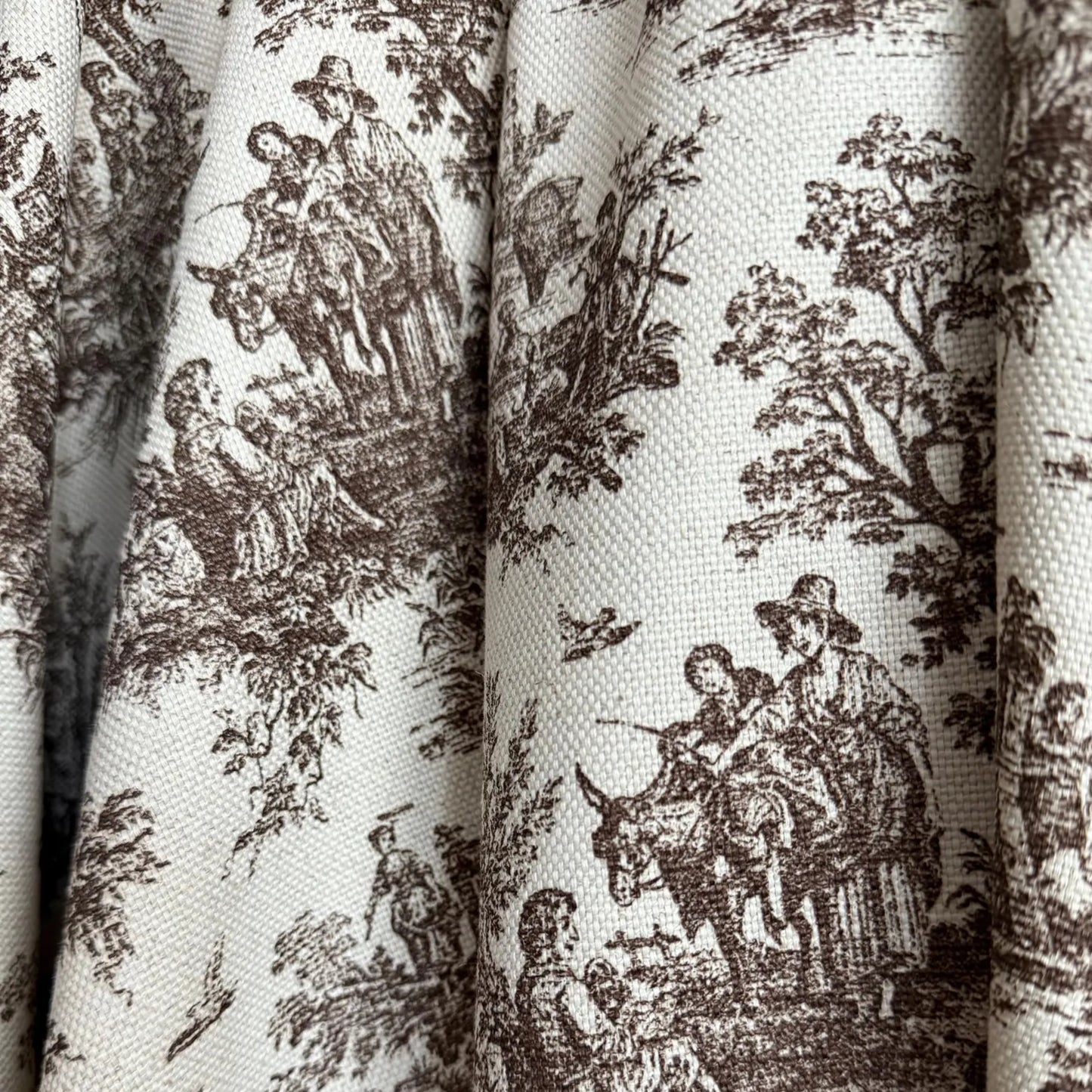 Brown Toile Cotton Fabric – French Country Scenic Print by the Yard