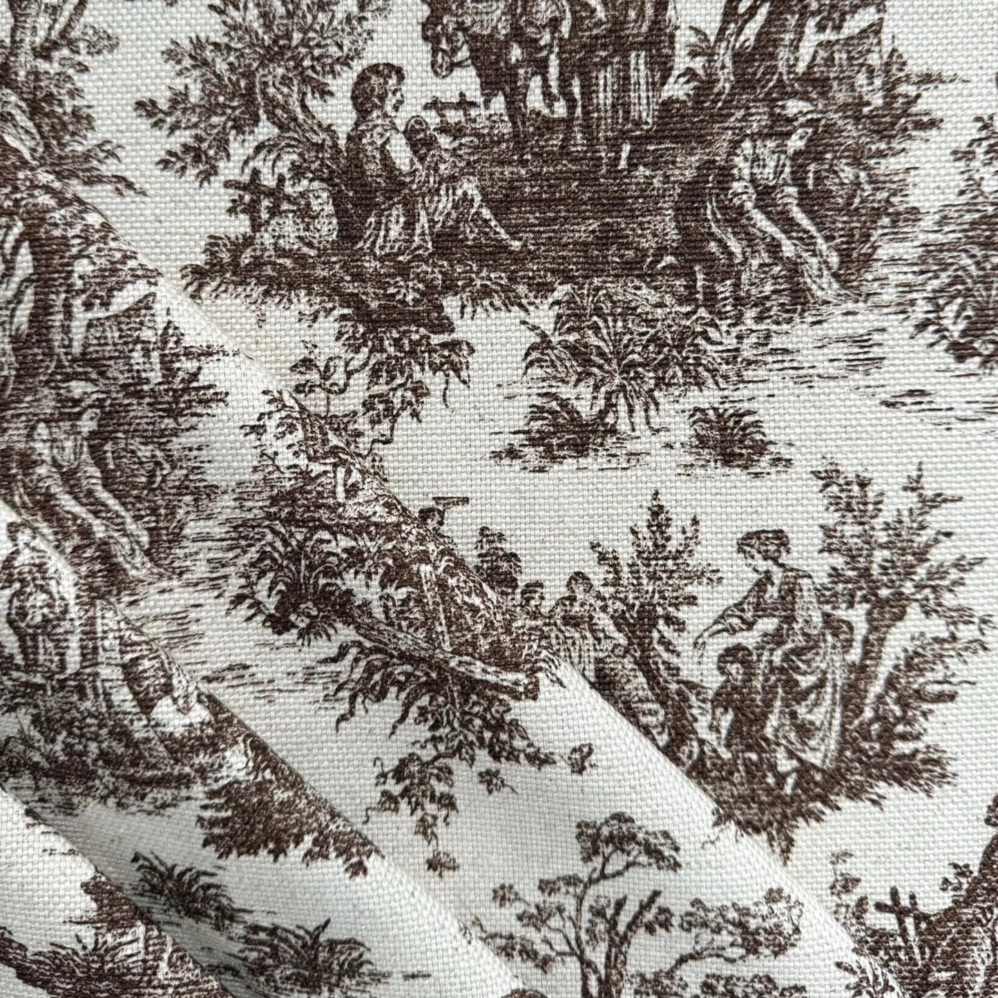 Brown Toile Cotton Fabric – French Country Scenic Print by the Yard