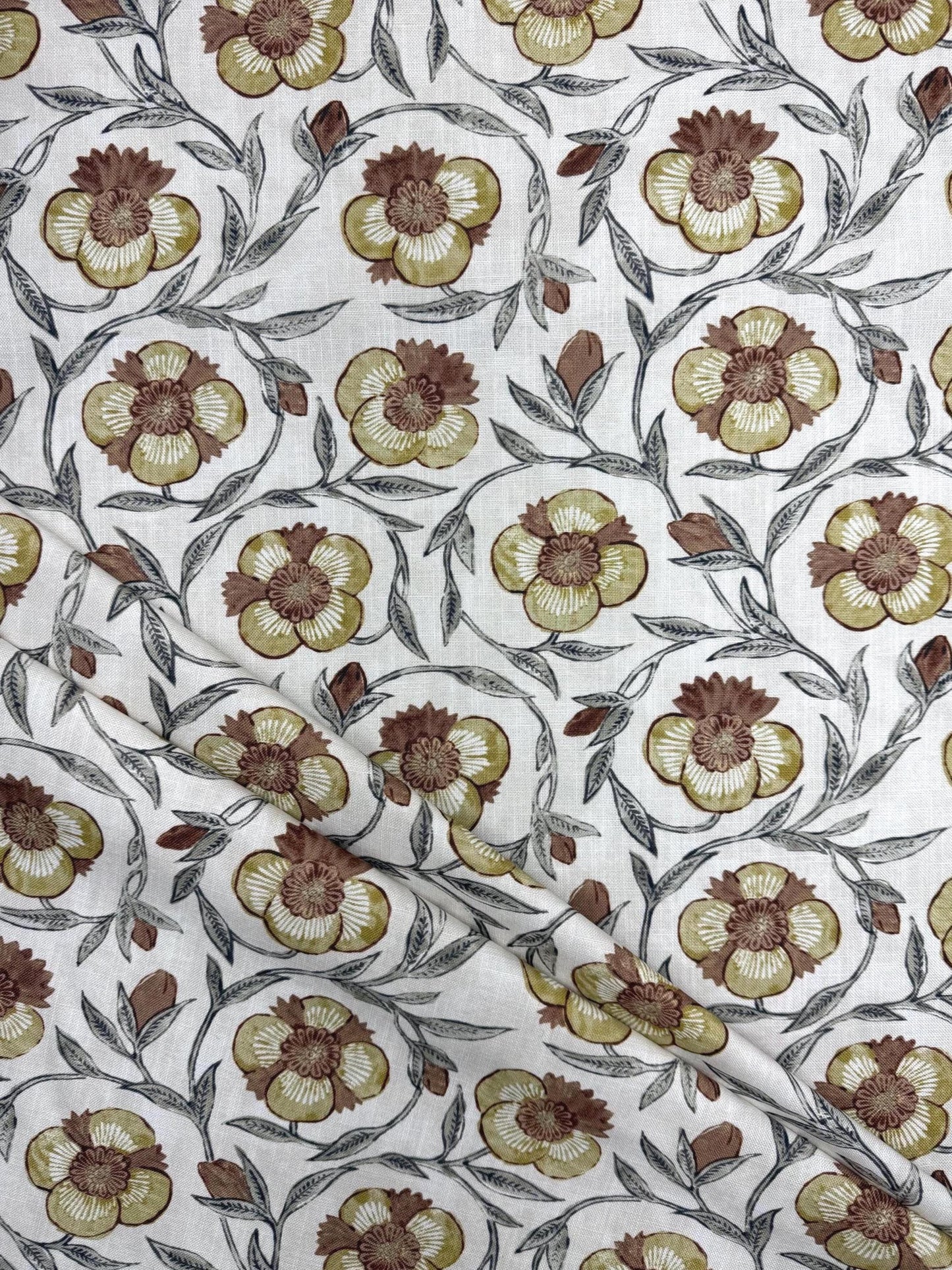Aveline Turmeric Rust Yellow Floral Print Fabric- Designer Window Drapery & Upholstery