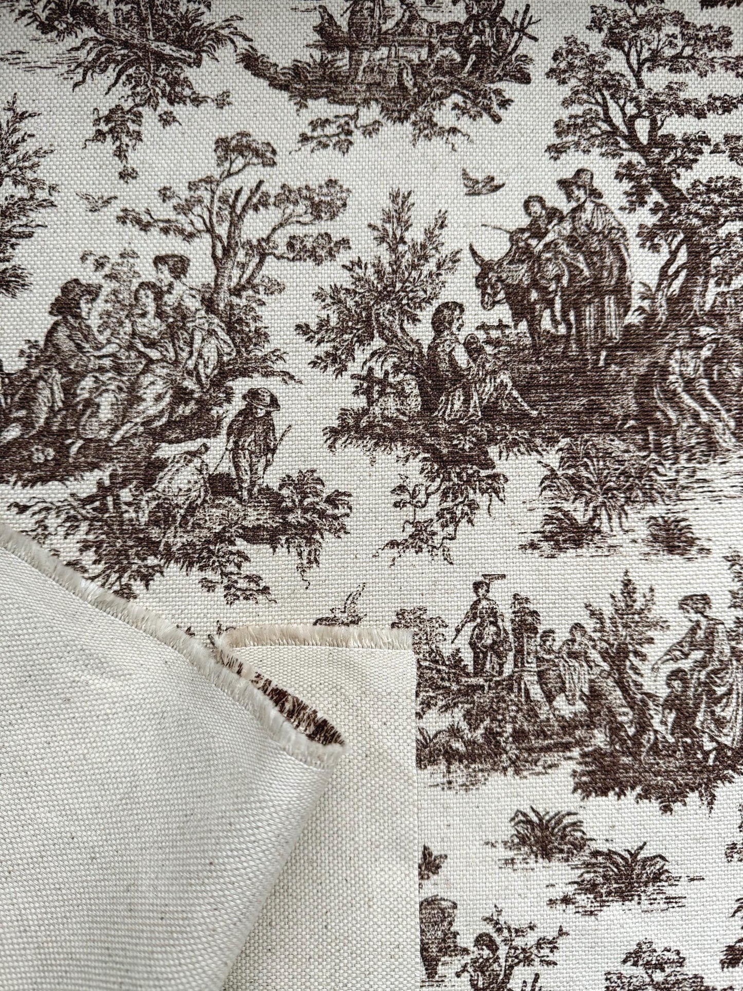 Brown Toile Cotton Fabric French Country Look