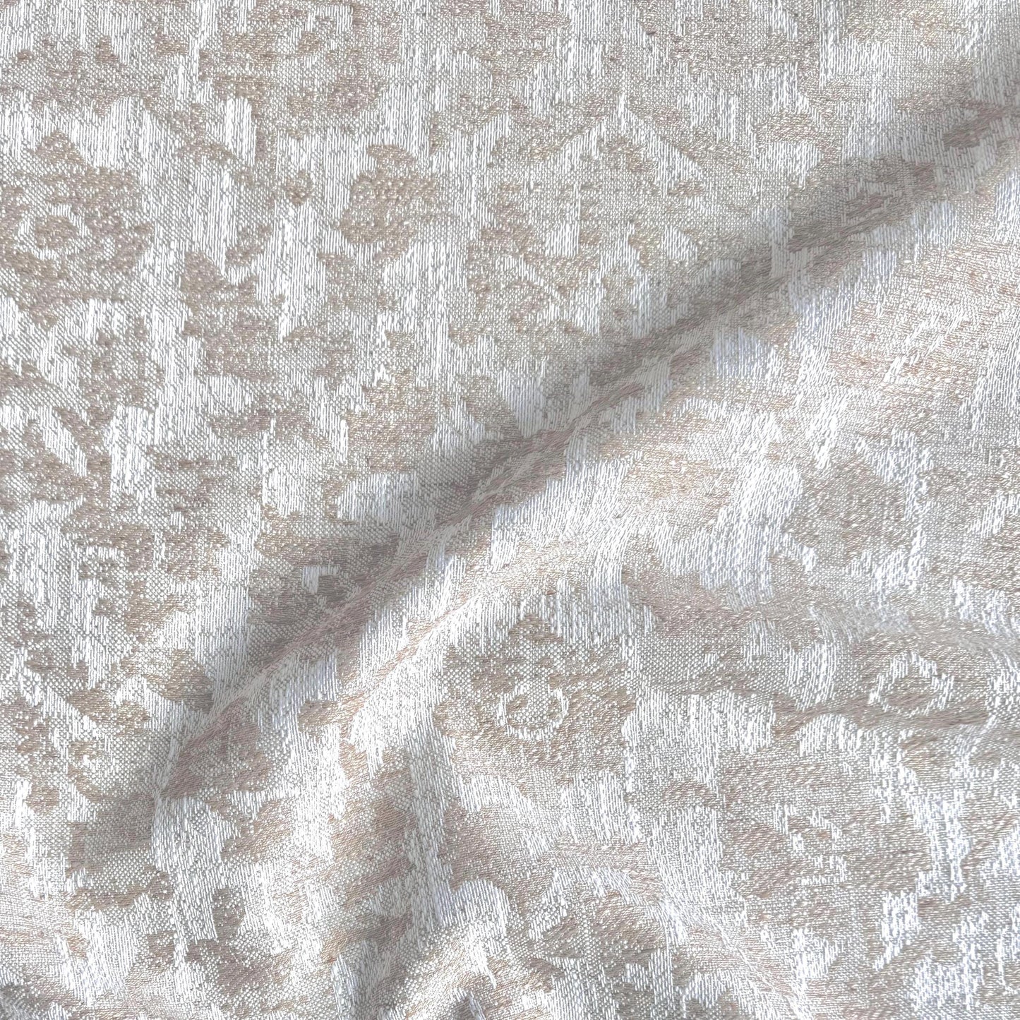 Lunara Oat Beige Woven Floral Damask Fabric- Luxury Upholstery & Table Linen