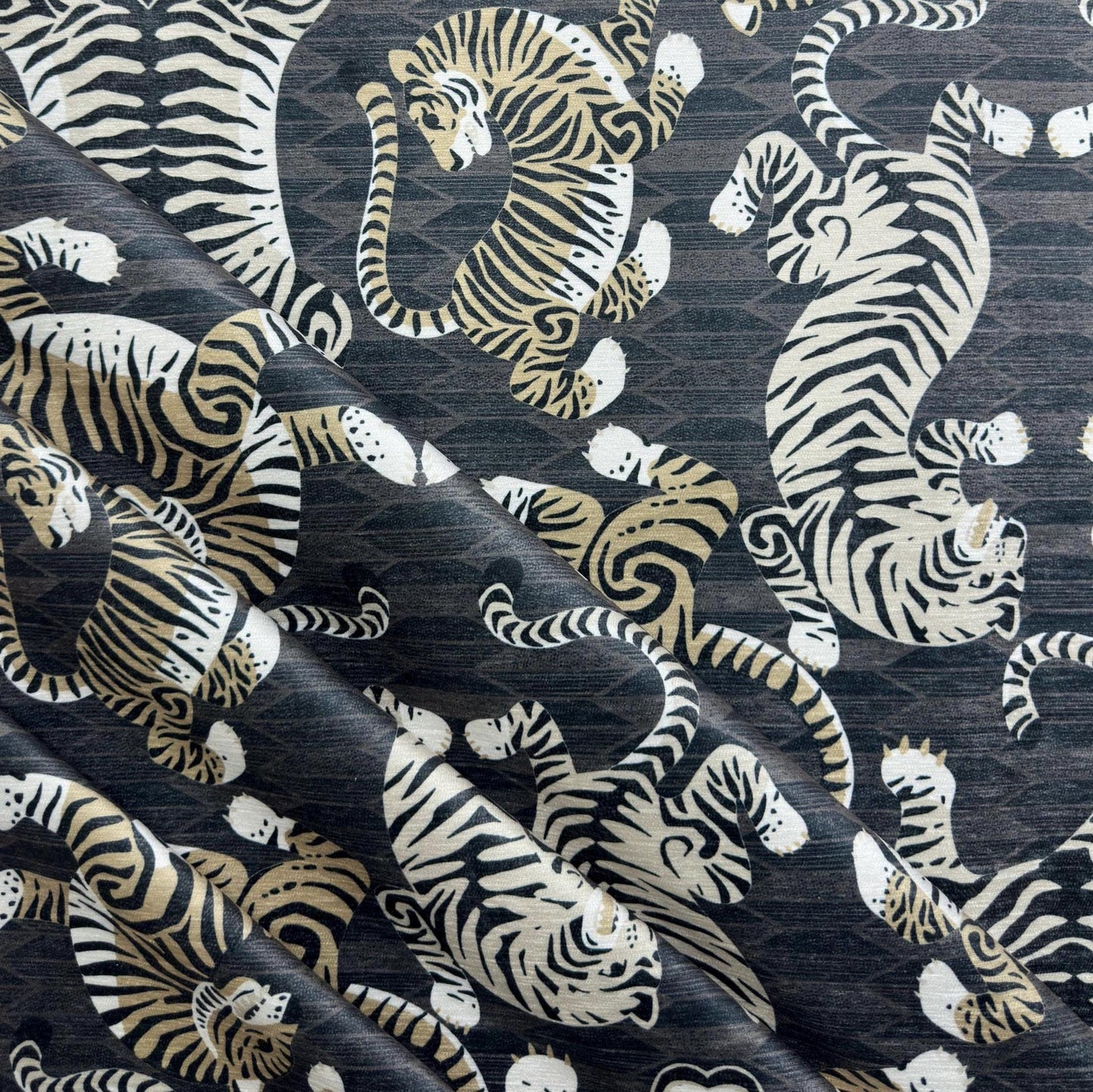 Gray Tiger Print Chenille Upholstery Fabric- Bold Animal Print for Home Decor