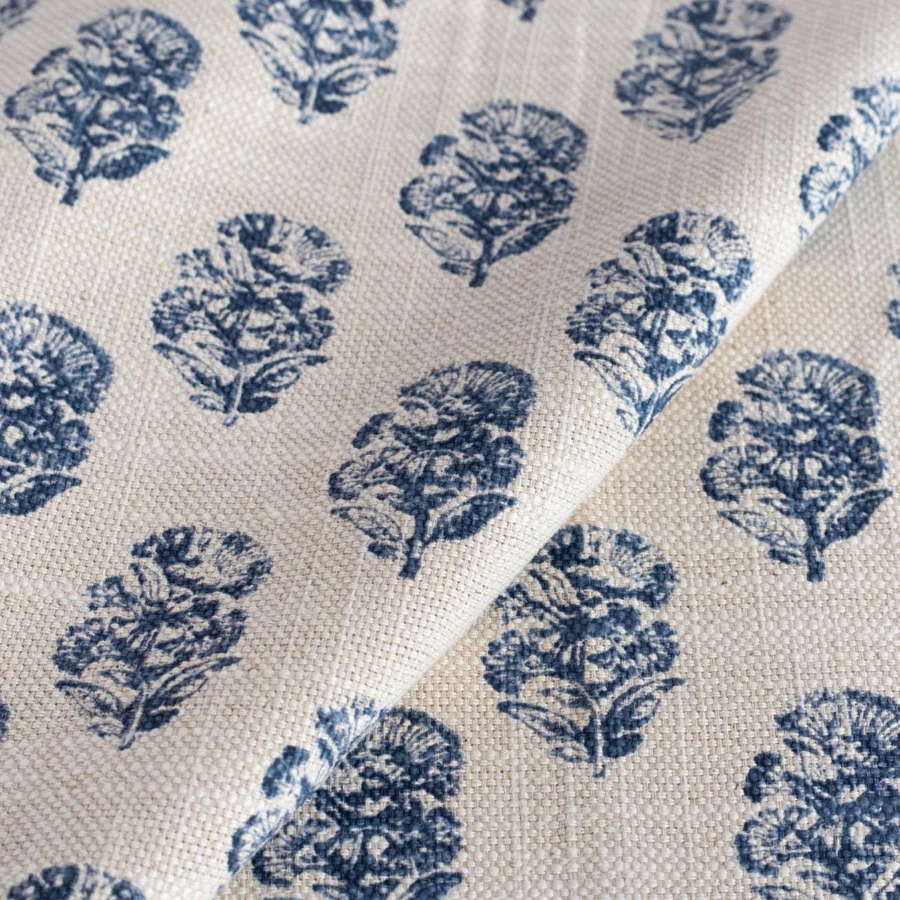 Block Print Fabric Floral Pattern Flax Toned Woven