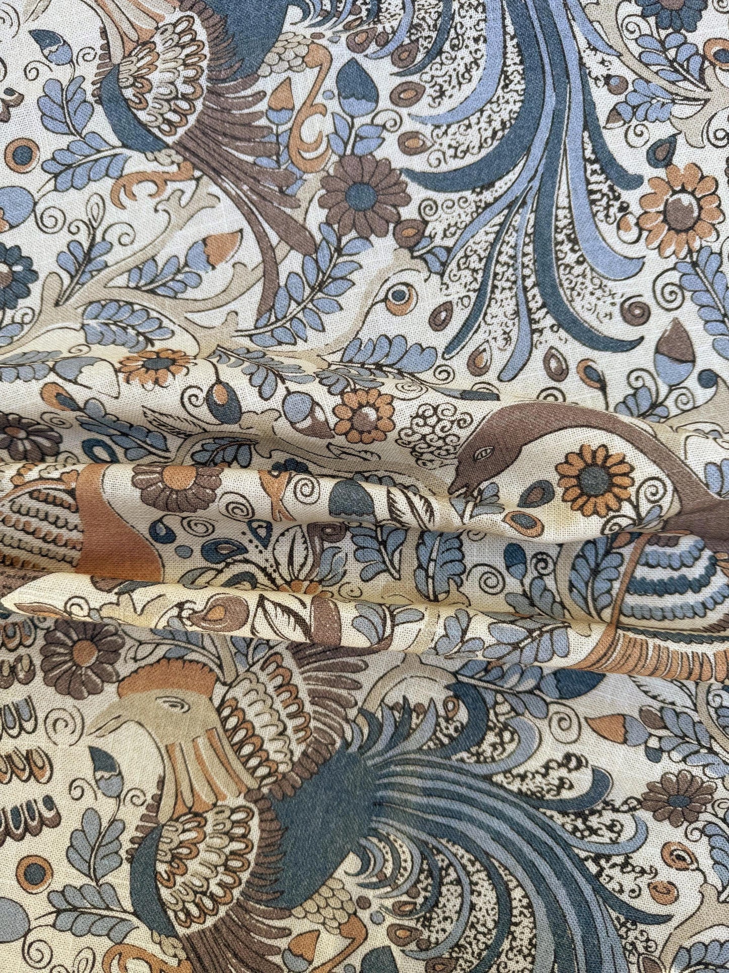Bird Fabric Teal Drapery Curtain William Morris Inspired