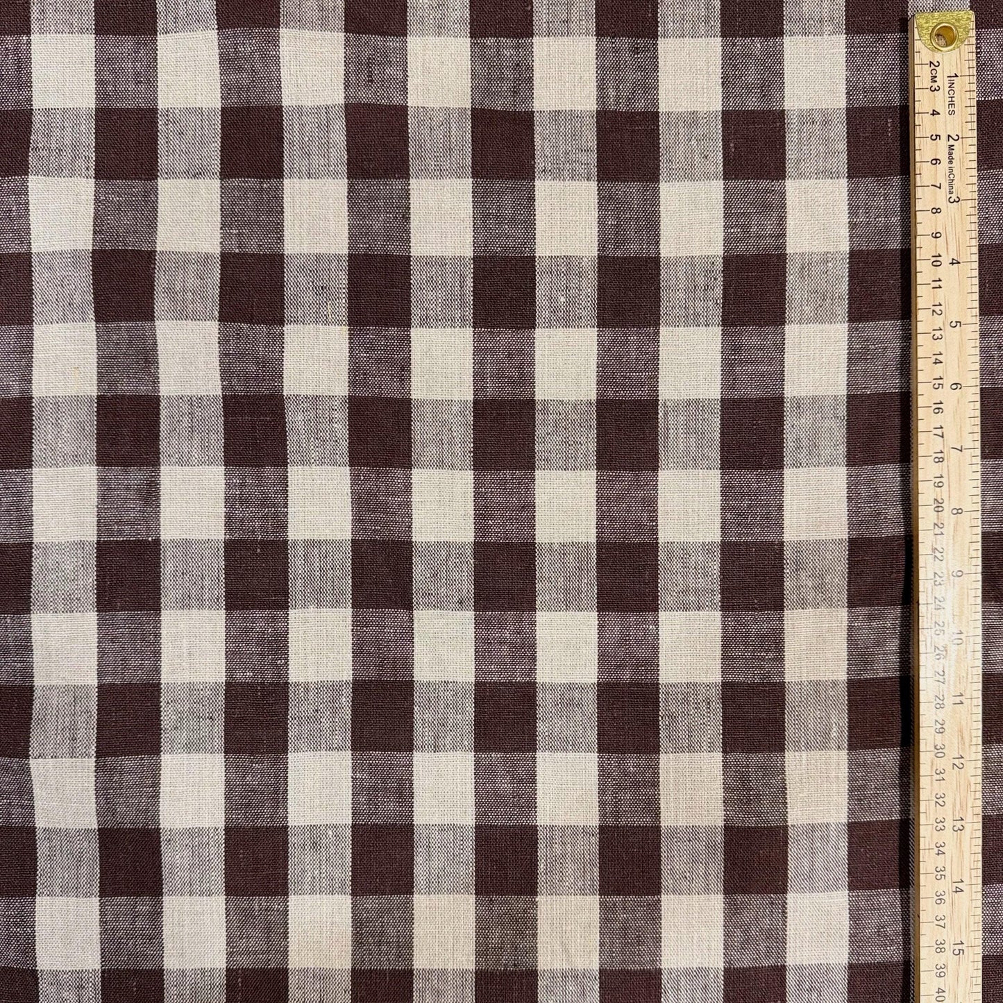 Tess Brown Check Linen Fabric- Rustic Tablecloth & Seasonal Decor