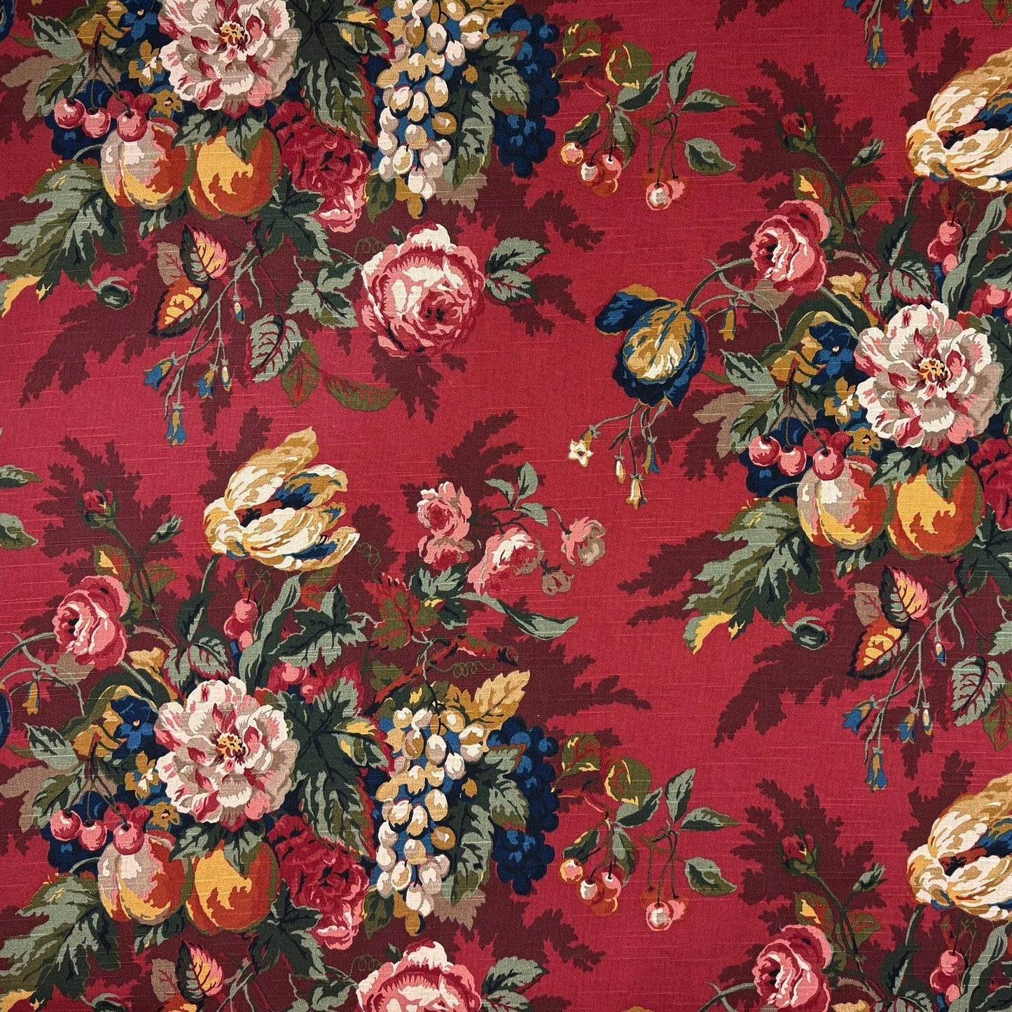 Crimson Red Floral Designer Fabric Yardage