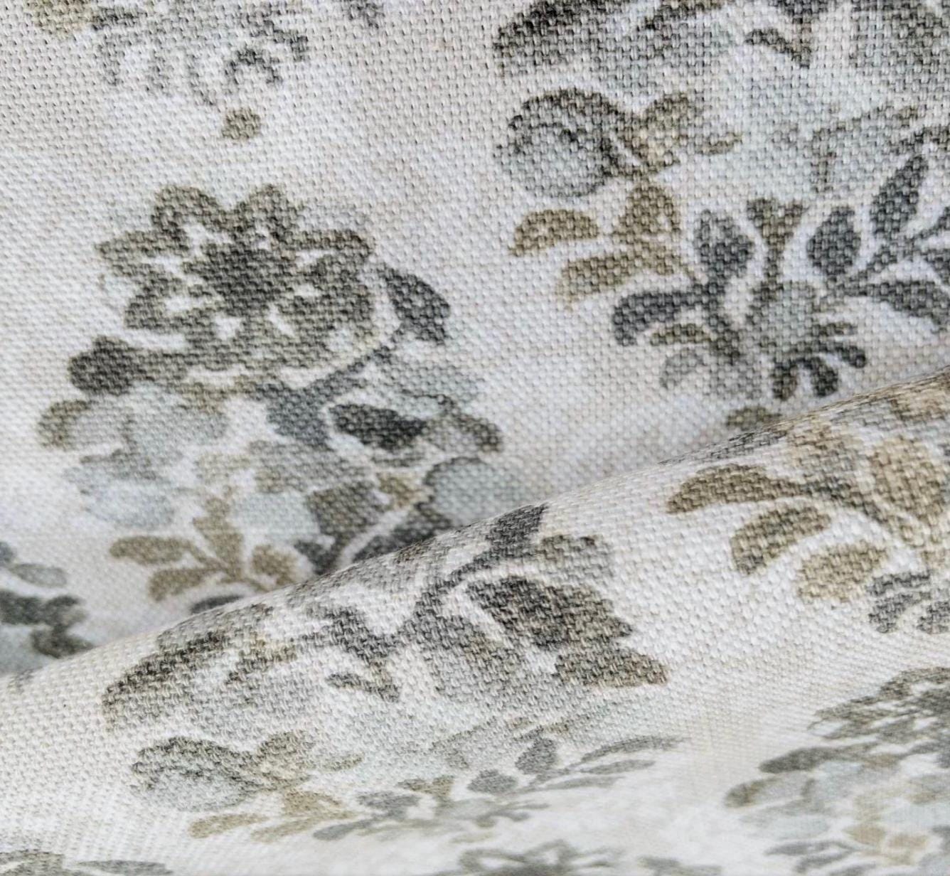 Cotton Yardage for Sewing Stone Neutral Floral Fabric Grey Modern Blockprint, Artistic Textile Design Quality Cotton Canvas