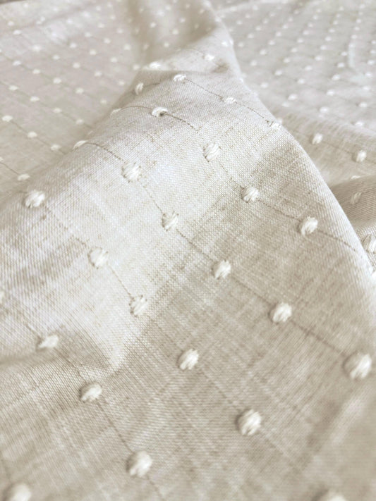 Pique Linen Cream Fabric with Vertical Dot Embroidery- Neutral Home Decor