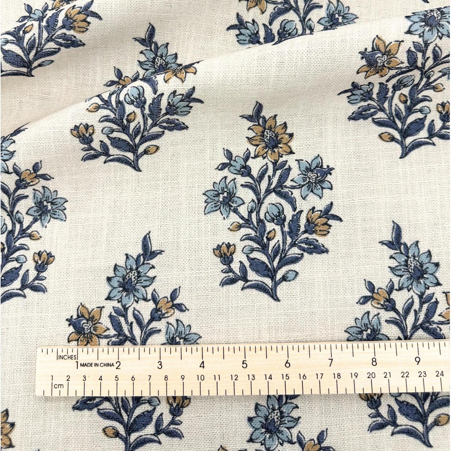 small scale blue floral fabric for sewing home decor projects