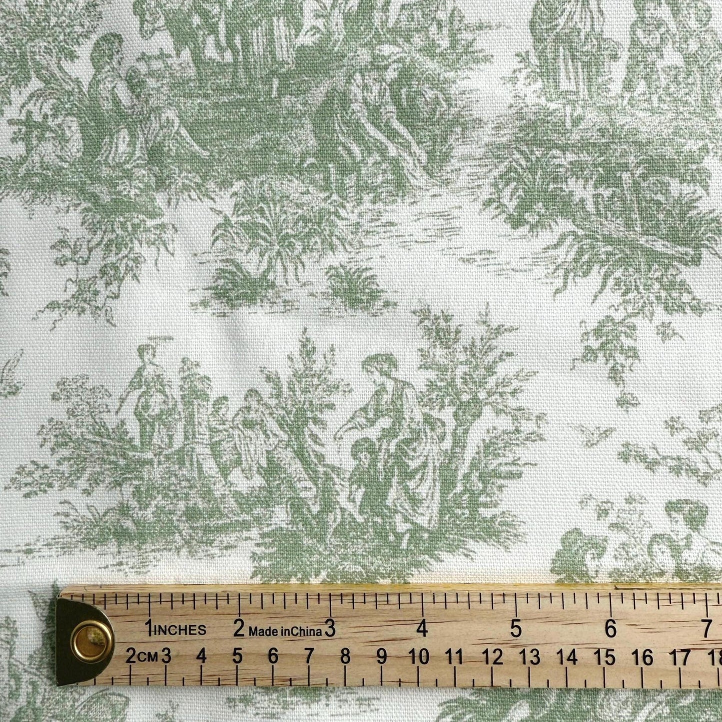 Sage Toile and Gingham Cotton Fabric - Cottagecore Kitchen Decor