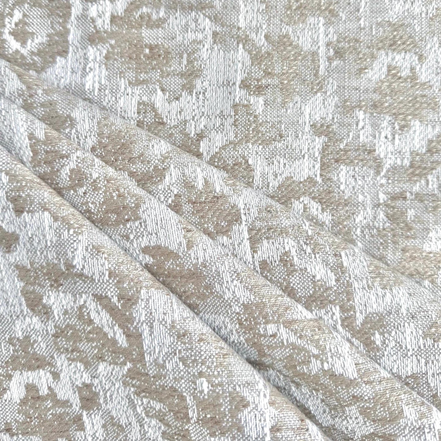 Lunara Oat Beige Woven Floral Damask Fabric- Luxury Upholstery & Table Linen