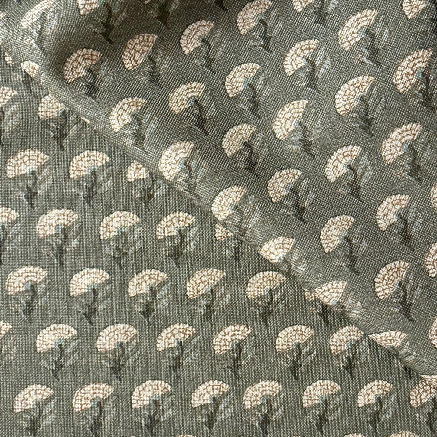 Bloomcrest Eucalyptus Small-Scale Sage Floral Block Print Fabric