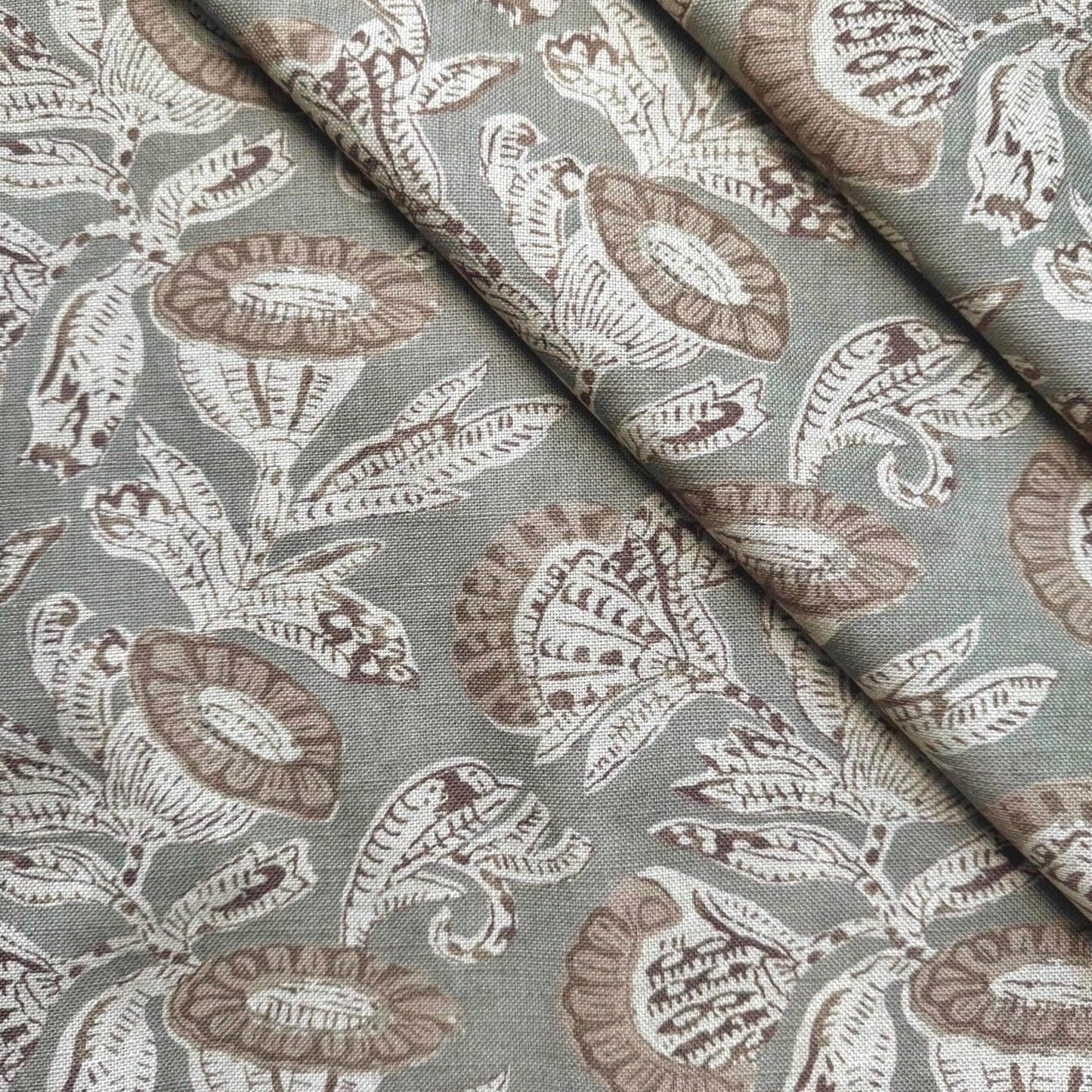 Sage Green Floral Cotton Fabric – Botanical Print Fabric by the Yard
