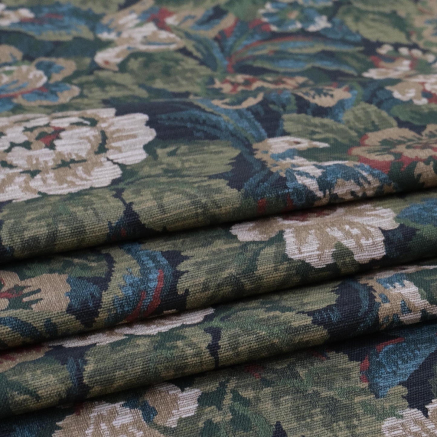 Forest Green Floral Print Upholstery Fabric