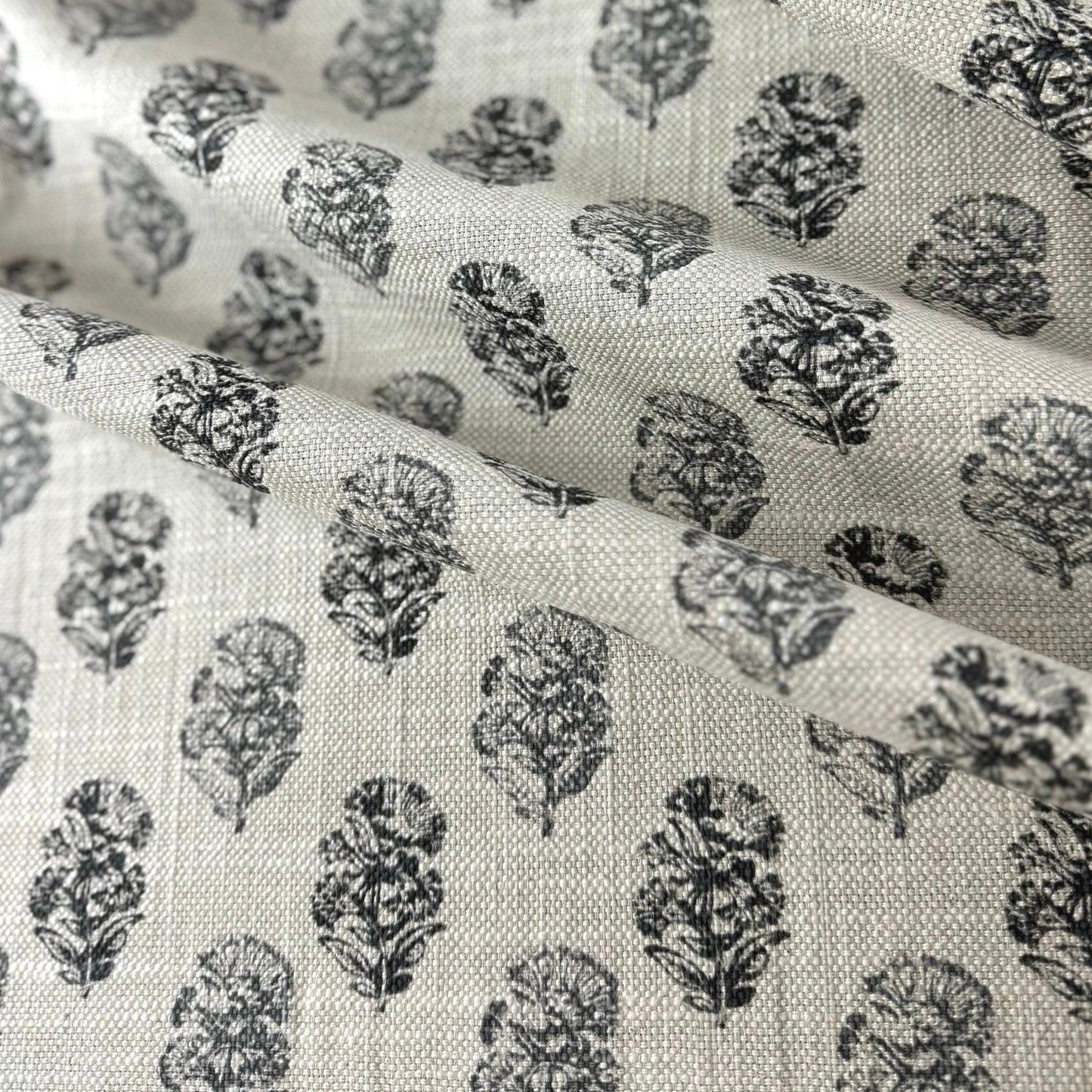 Black Floral Pattern Yardage Basketweave Texture