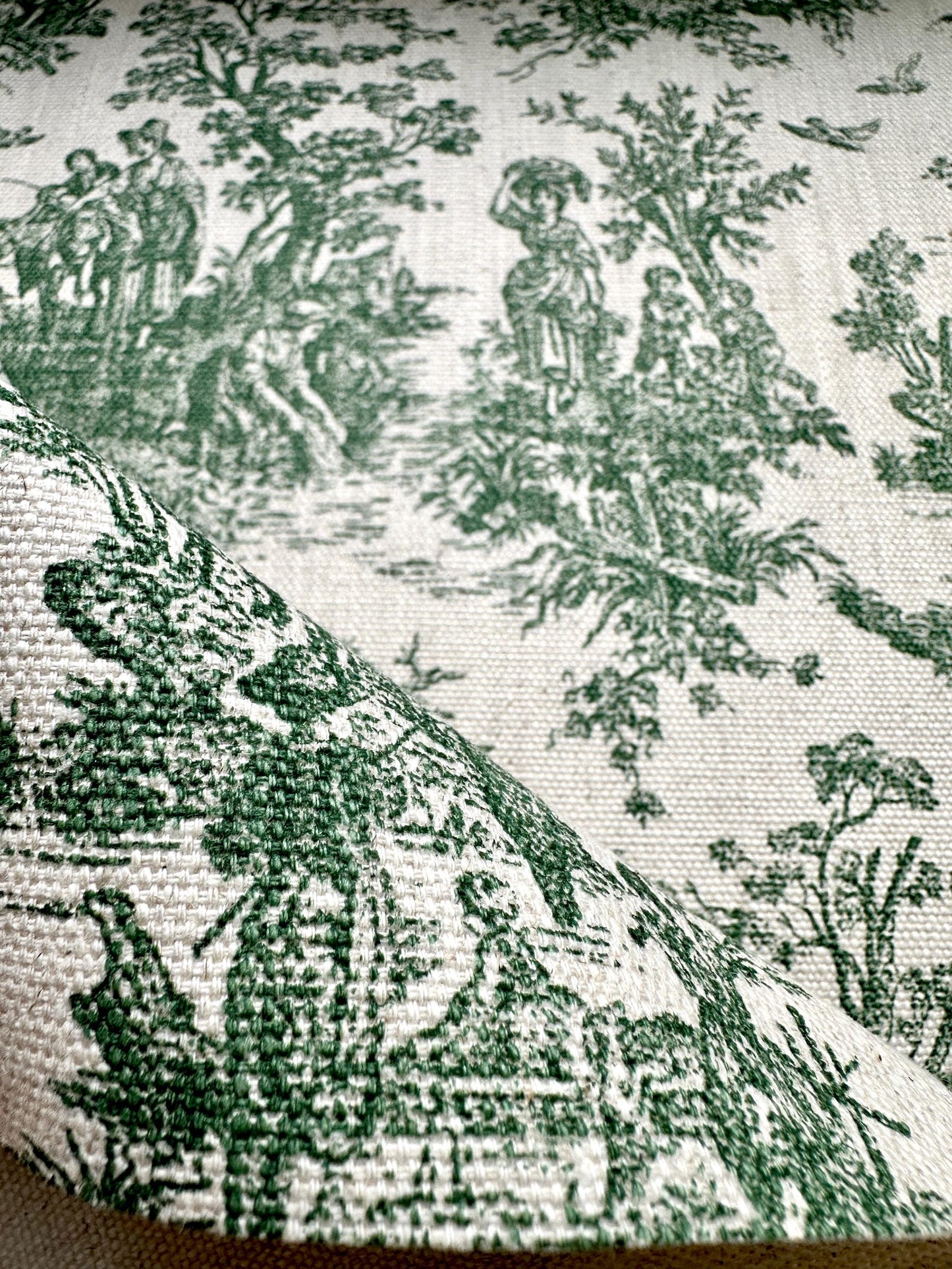 Green Toile Cotton Fabric Pastoral Landscape