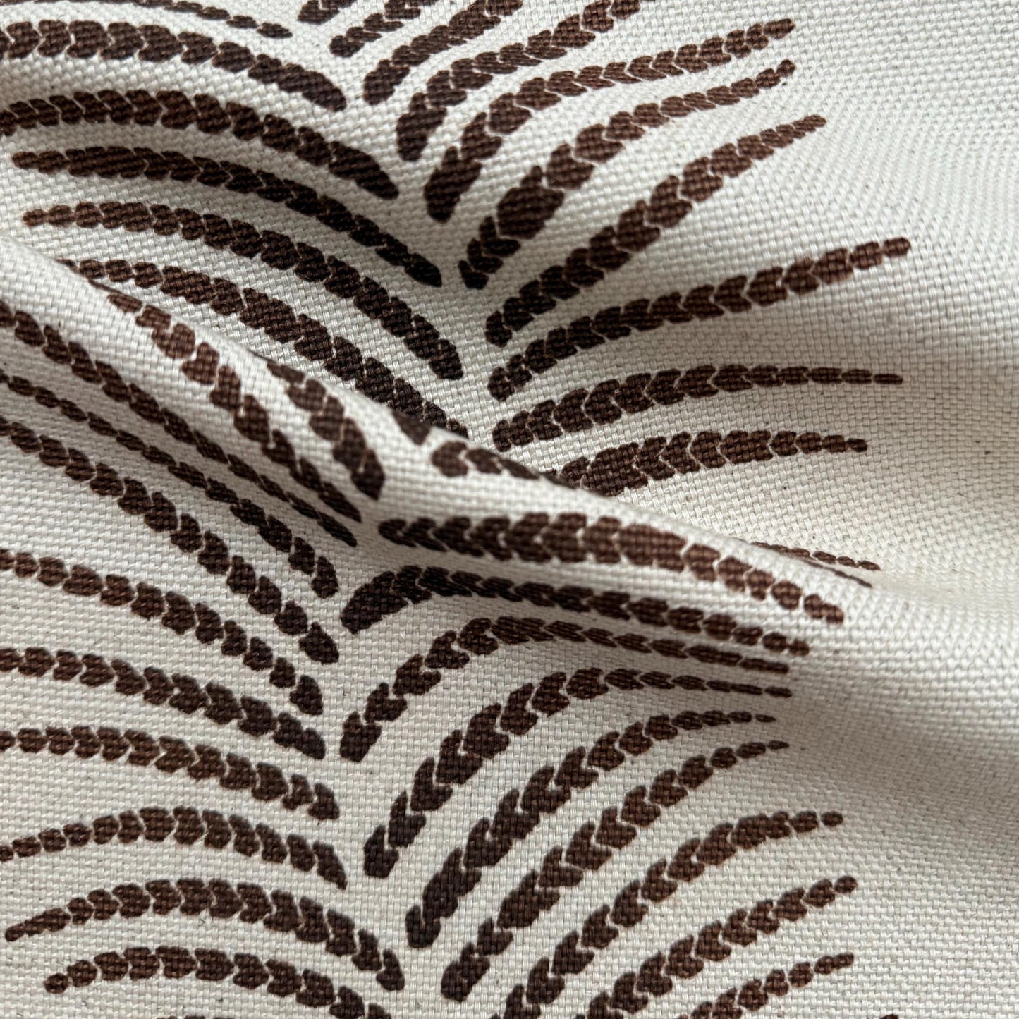 Brown Fern Leaf Print Upholstery Fabric – Nature-Inspired Botanical Design