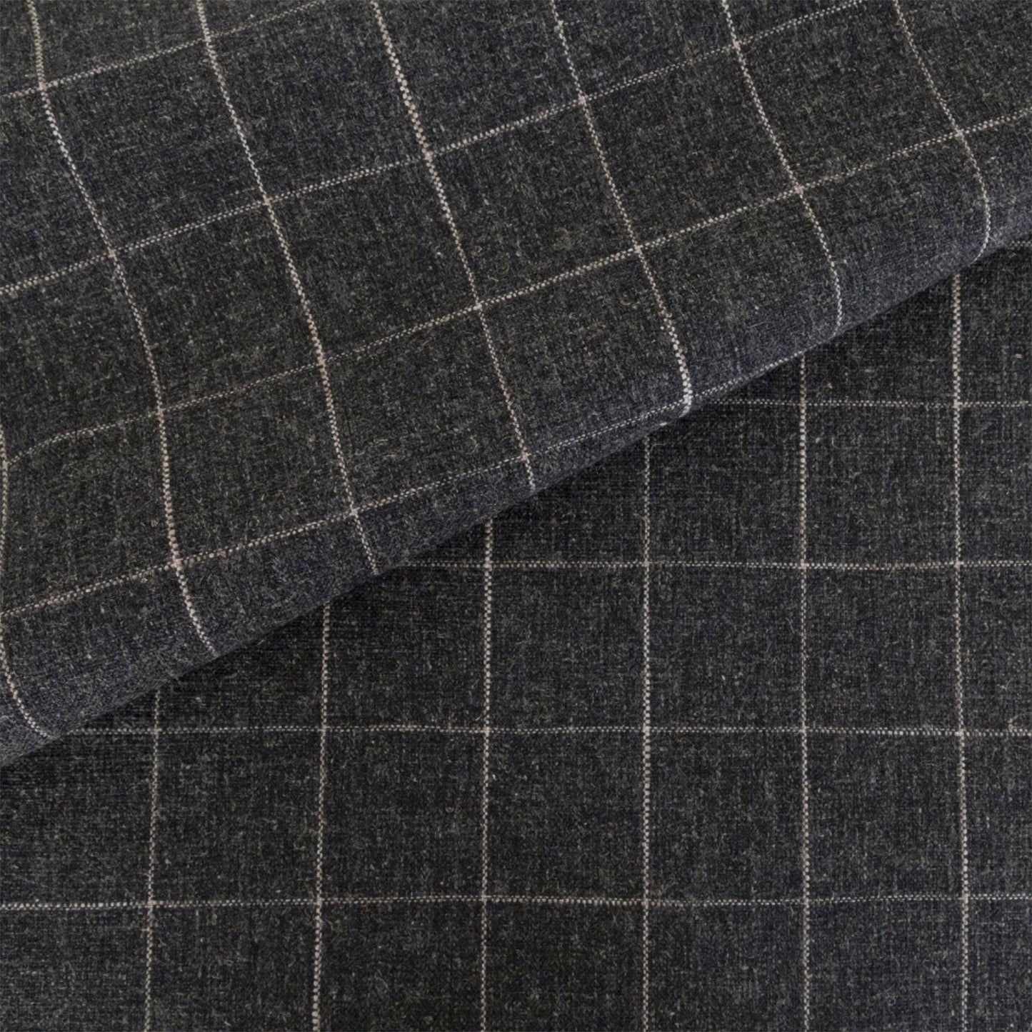 Windowpane Charcoal Checkered Grid Wool Like Material