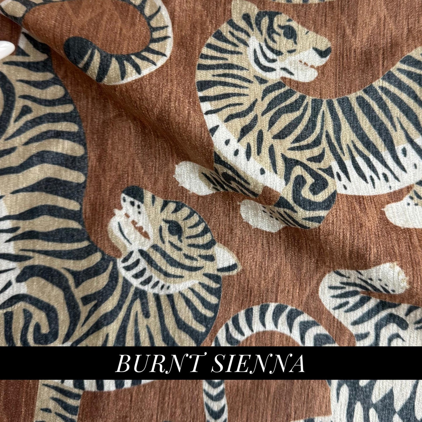 brown Majestic Tiger Print Luxury Chenille High-End Textile Large Scale Wild Feline Patterned Designer Home Decor Fabric