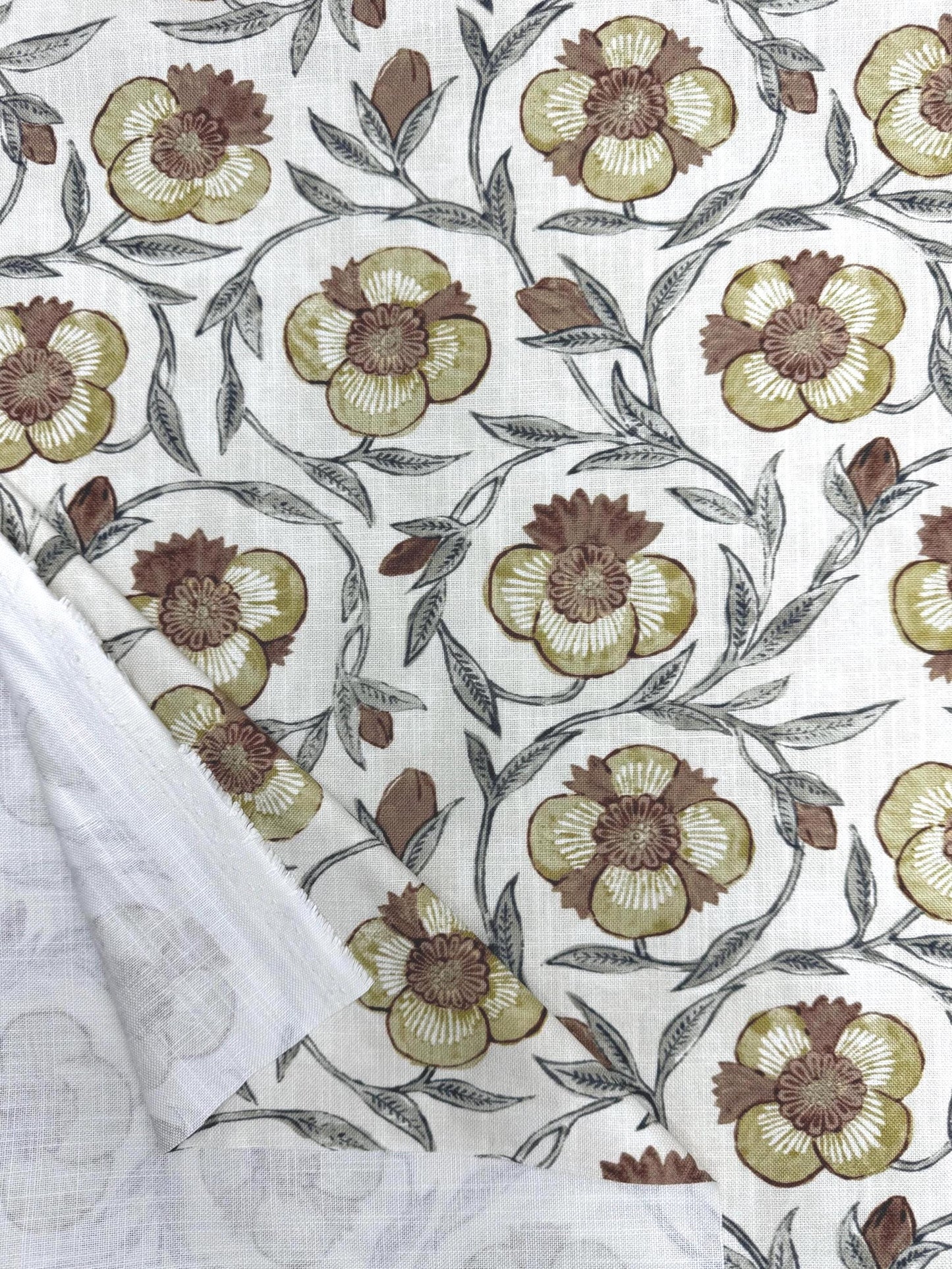 Aveline Turmeric Rust Yellow Floral Print Fabric- Designer Window Drapery & Upholstery