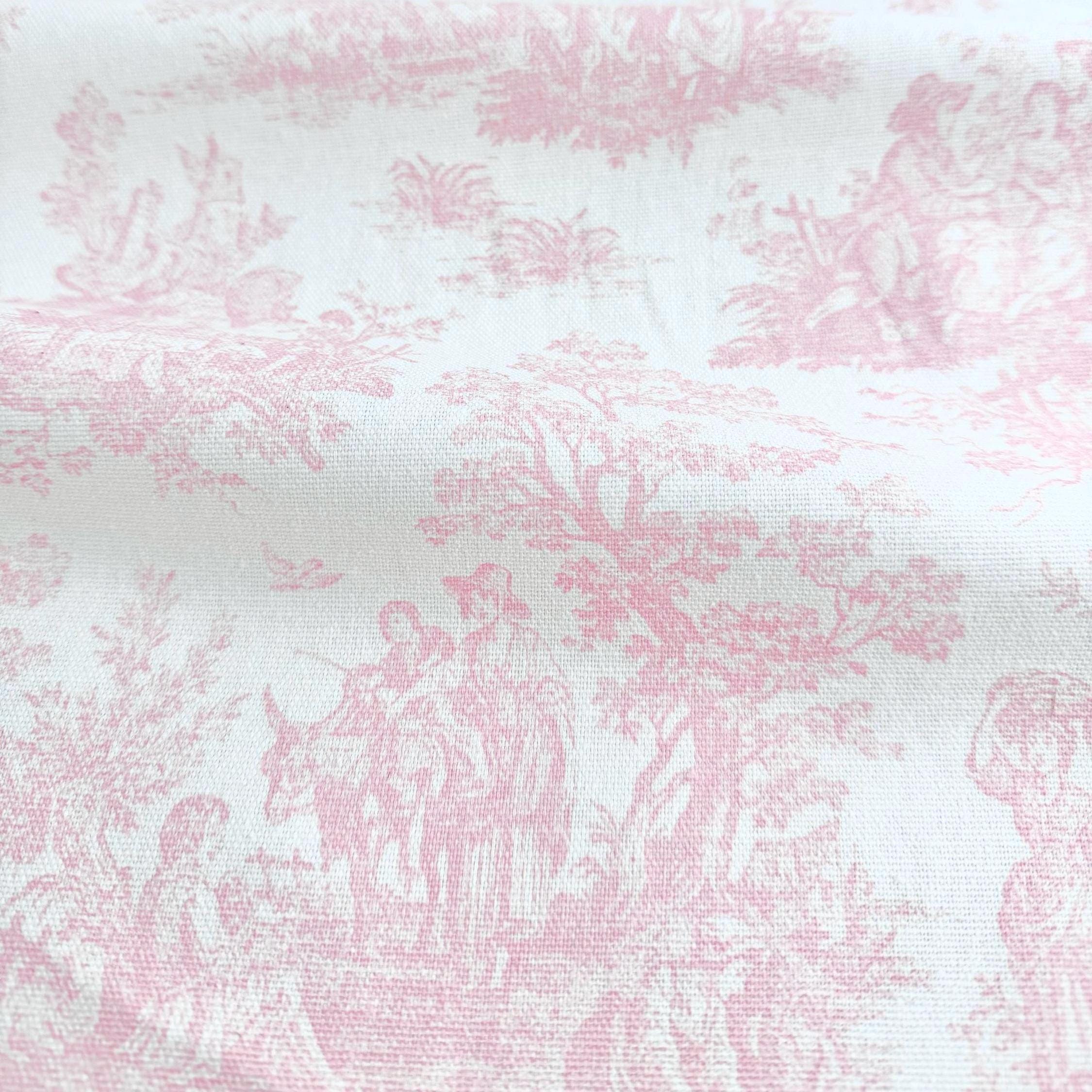 pink toile Fabric for Sewing Cafe Curtain Historical Print Fabric